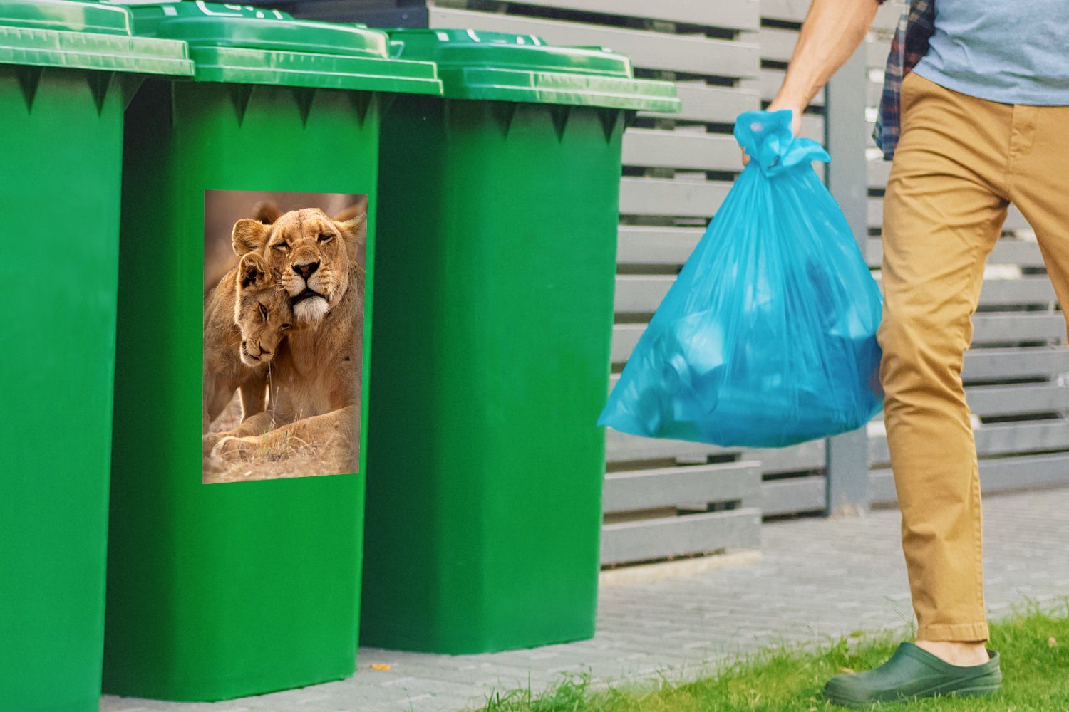 Mülleimer-aufkleber, St), Mülltonne, (1 Wilde - Sticker, - Wandsticker Tiere Abfalbehälter Löwe MuchoWow Jungtier Container,