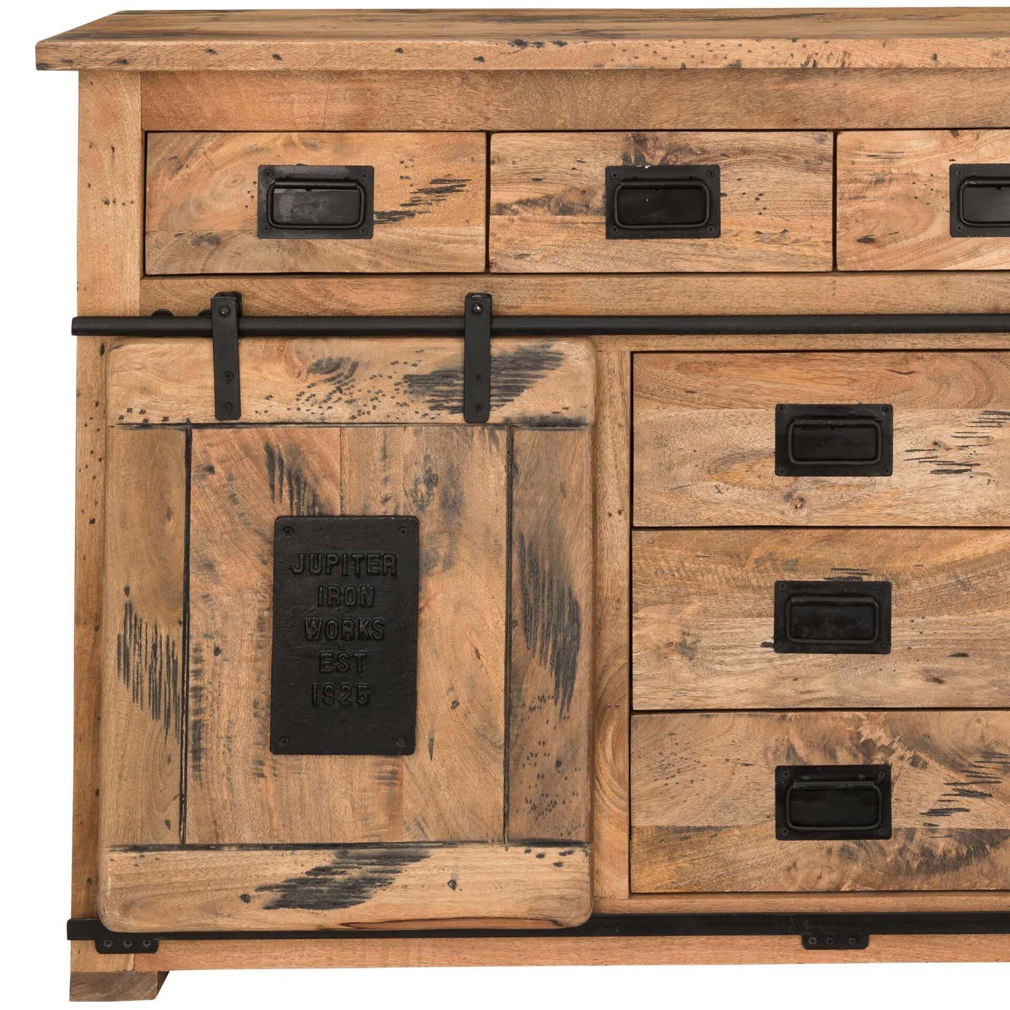 bene living Sideboard Florenz Vintage - 150 cm - Mangoholz (Indoor-Möbelset, 1 St), hochwertiges Massivholz - Schiebetüren und Schubladen
