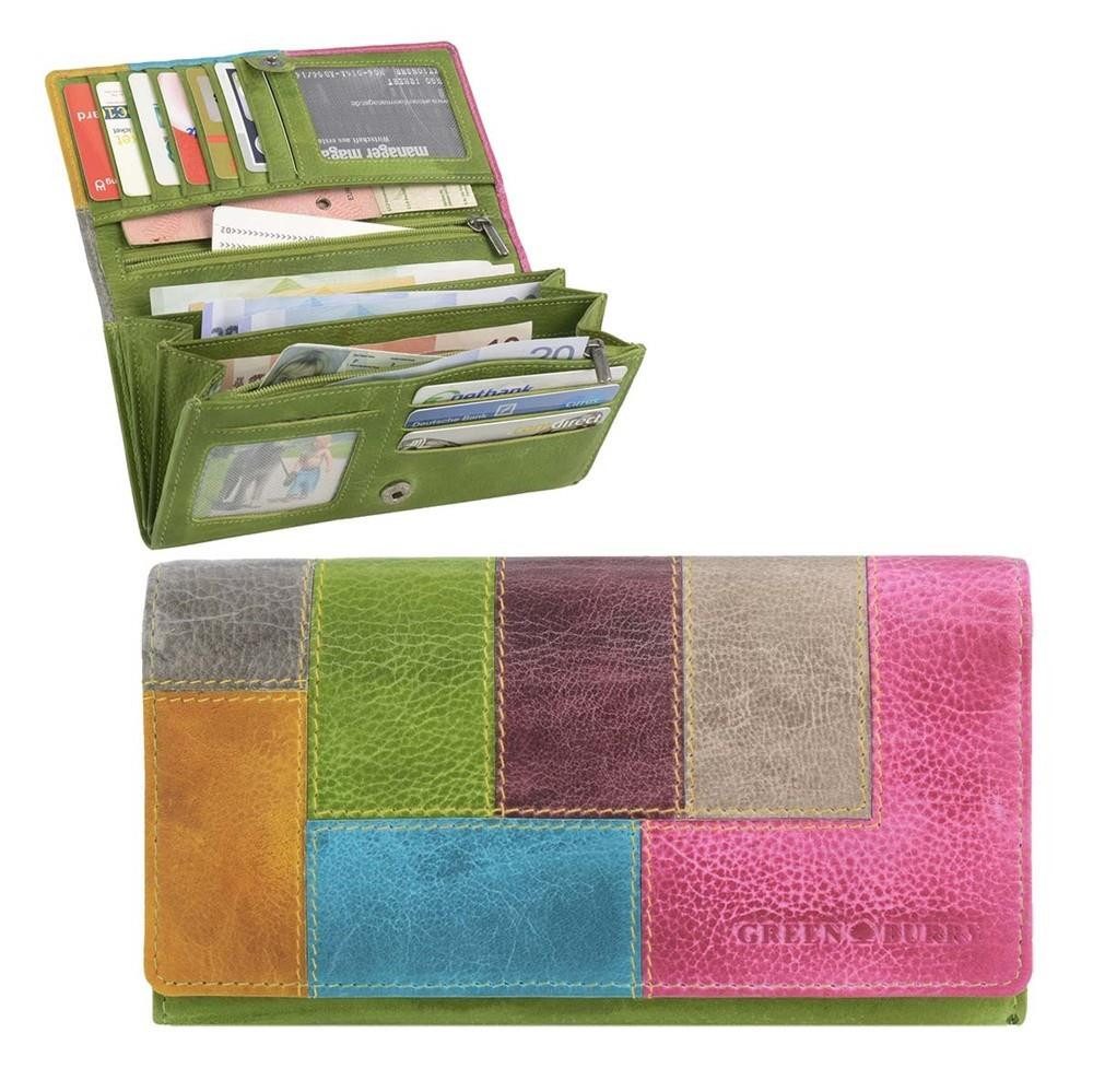Greenburry Geldbörse "Candy Shop" Leder Damenportemonnaie, Damenbörse bunt, Portemonnaie, 9 Kartenfächer, 18x9cm, buntes Muster