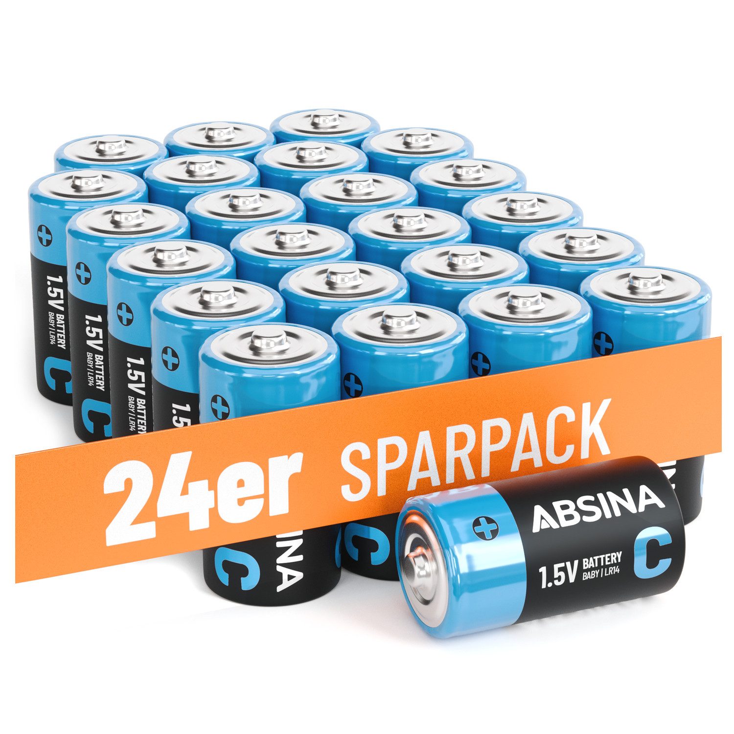 ABSINA 24x Baby C Batterien 1,5V Alkaline, langlebig, LR14 für Taschenlampe Batterie, (1 St)
