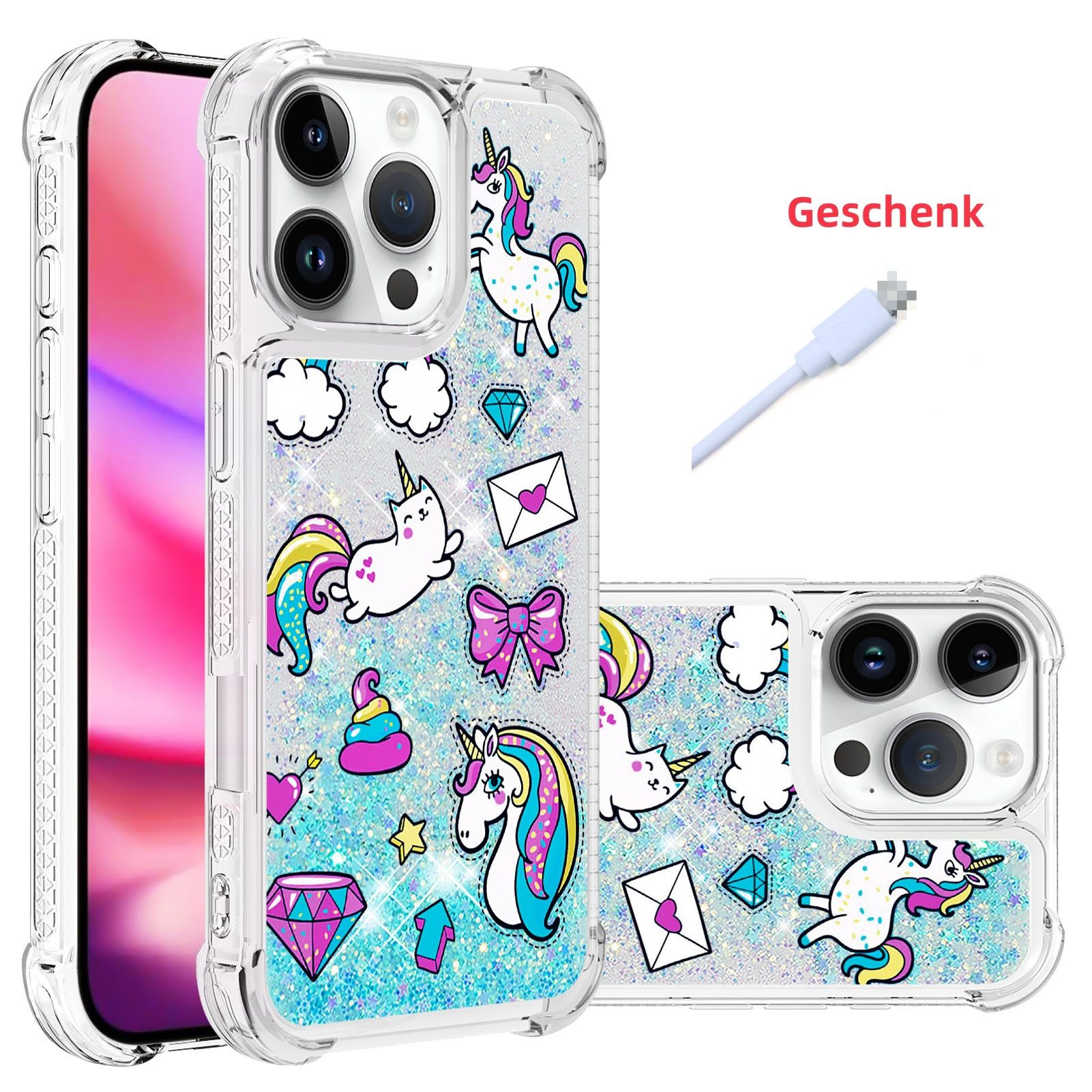 trends for living Handyhülle Glitzer Treibsand Hülle für iPhone X XS 12 13 14 15 16 Pro Max Plus