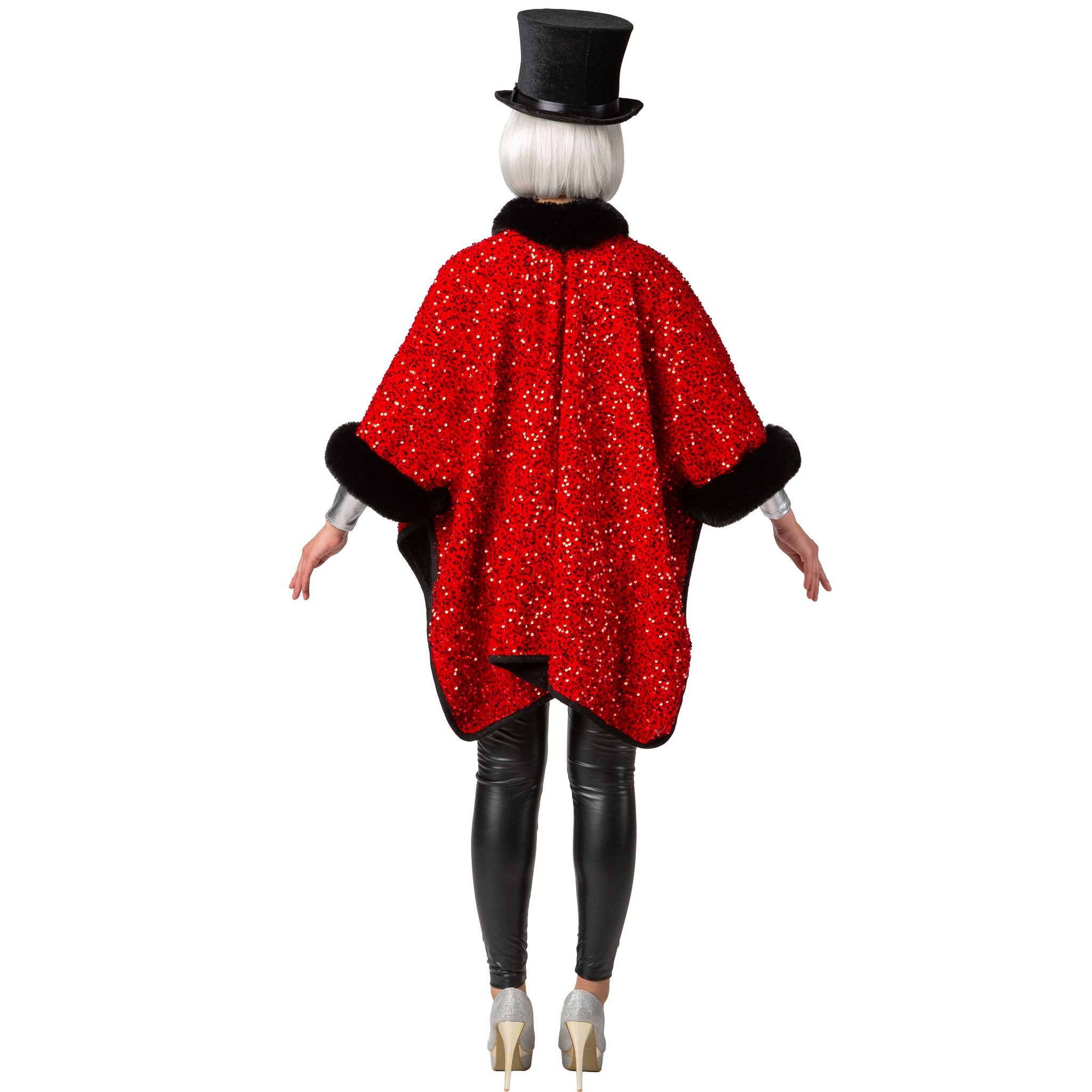 Orlob Kostüm Zirkusdirektor Poncho Rot Schwarz Pailletten Damen