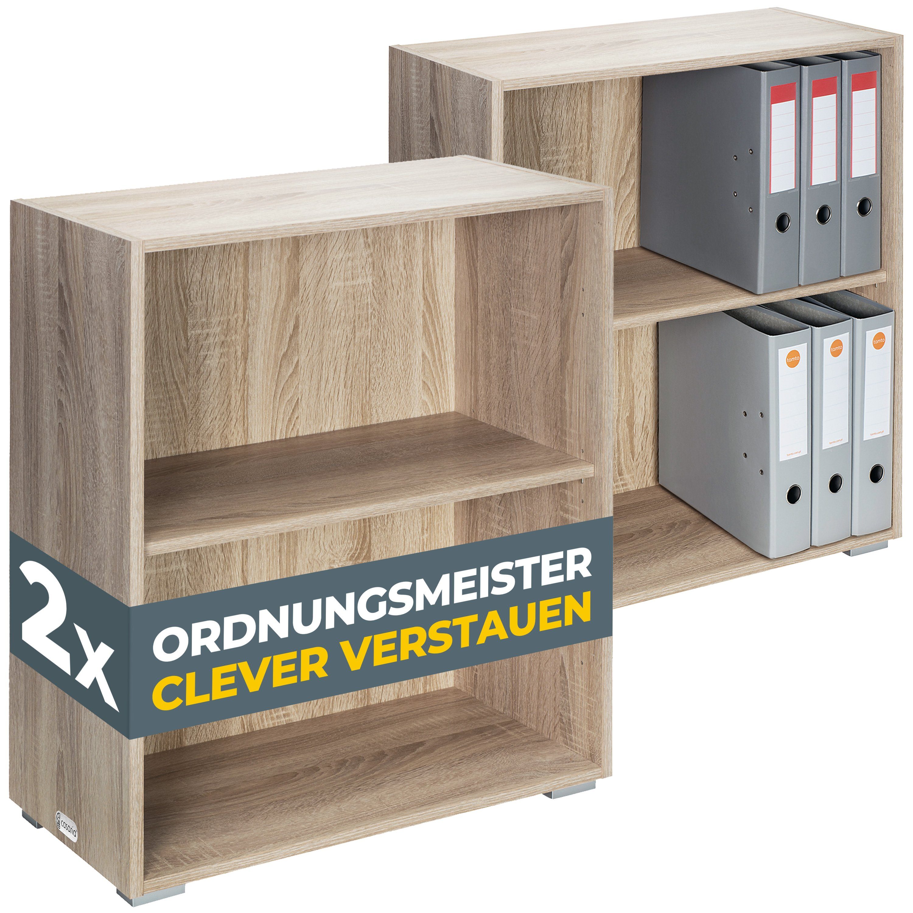 Casaria Bücherregal Vela, Eiche Holz 2er Set 77x60x28cm Standregal Küche Büroregal für Ordner