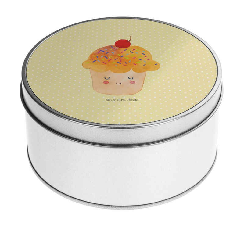 Mr. & Mrs. Panda Aufbewahrungsdose Cupcake - Gelb Pastell - Geschenk, Dose, Küche Spruch, Geschenk Koch, (1 St), Besonders glänzend