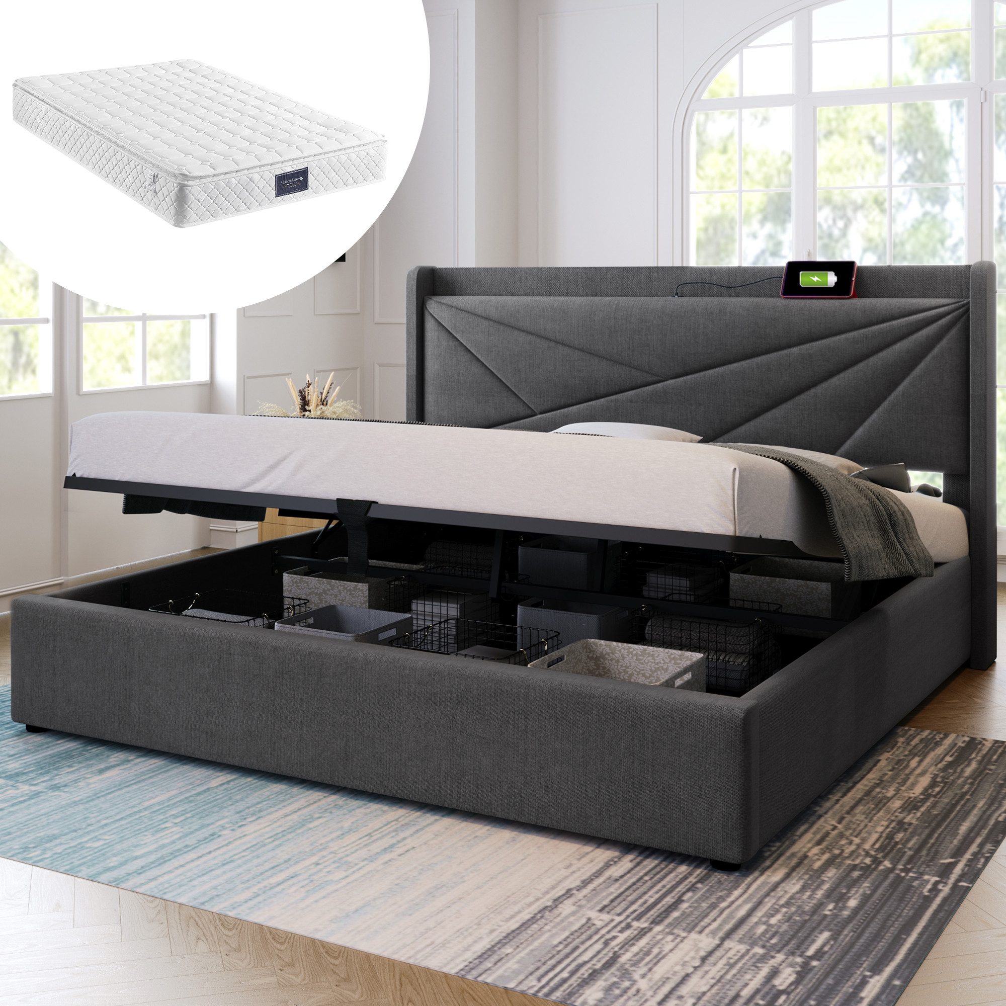 STILVORA Polsterbett 160x200 Stauraumbett Jugendbett mit günstig online kaufen