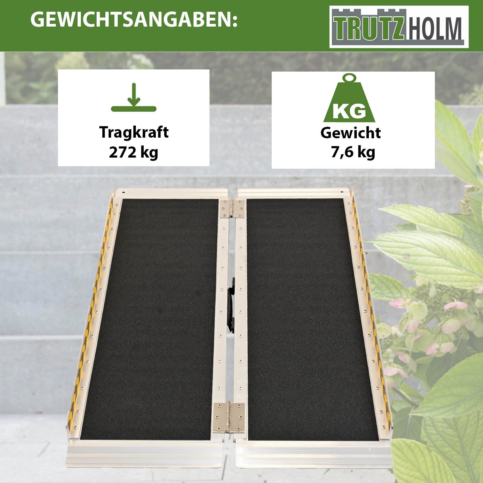 TRUTZHOLM Auffahrrampe Rollstuhlrampe klappbar 91 cm Traglast 272 kg Alu grau schwarz (set, 1-St), beschichtet