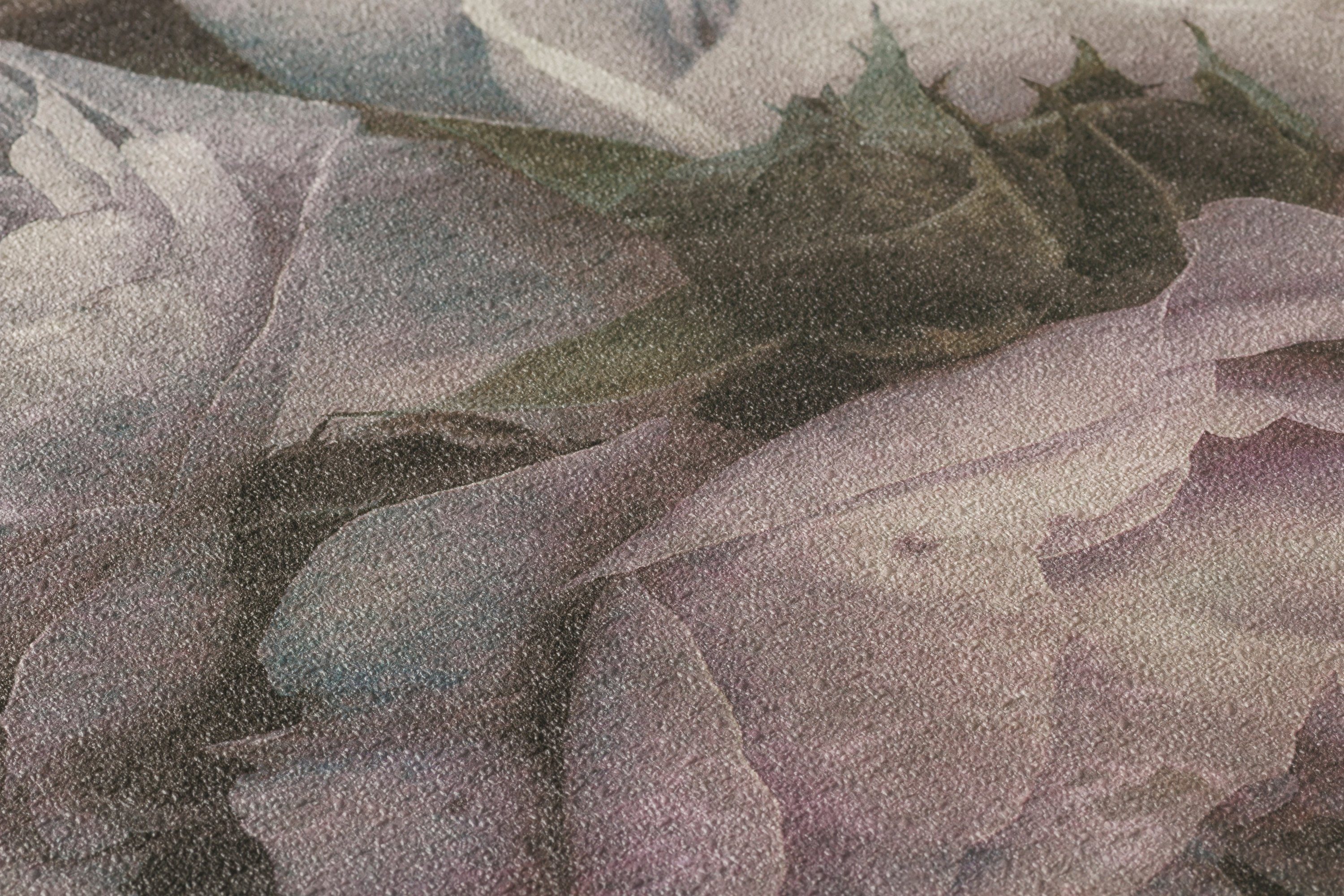 Romantic New Vliestapete Rosen, floral, Tapete walls romantischen Dream Walls lila/grau living Blumen mit