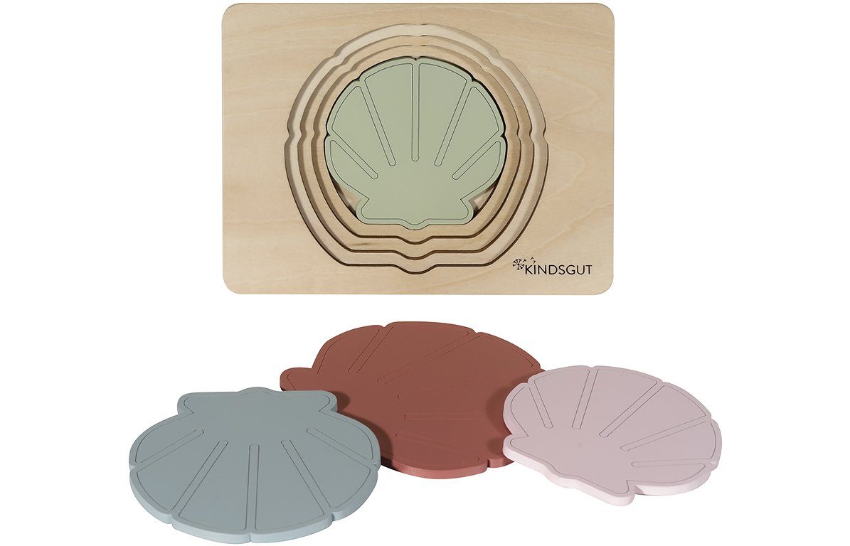 KINDSGUT Puzzle, 5 Puzzleteile, Tier-Puzzle, Holz-Puzzle, Baby, Lern-Spiel, Muschel, Kinder-Puzzle