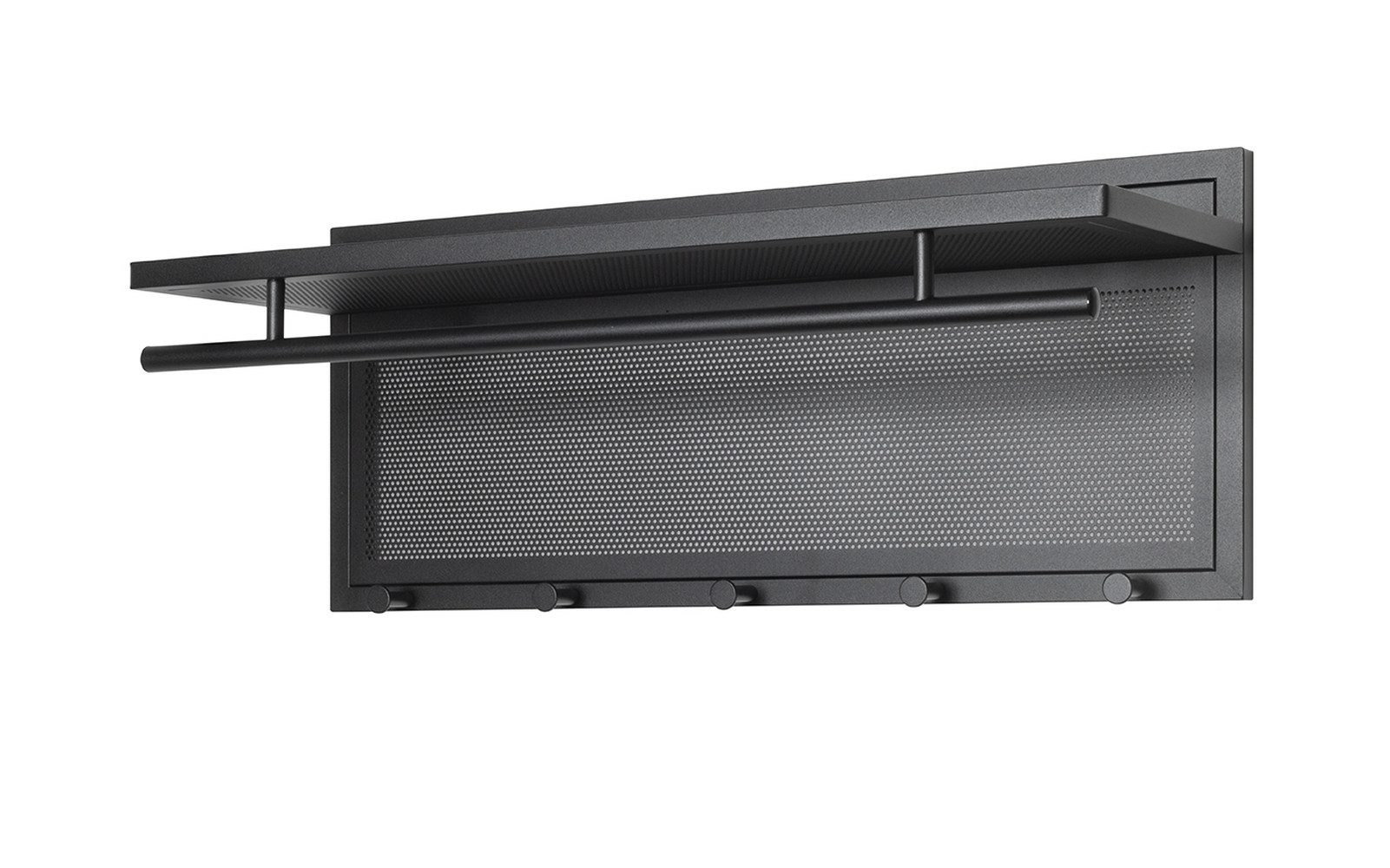 HAKU Wandgarderobe 5 Haken, 1 Stange, schwarz, Metall, Stahlrohr - 75x30x26cm (BxHxT)