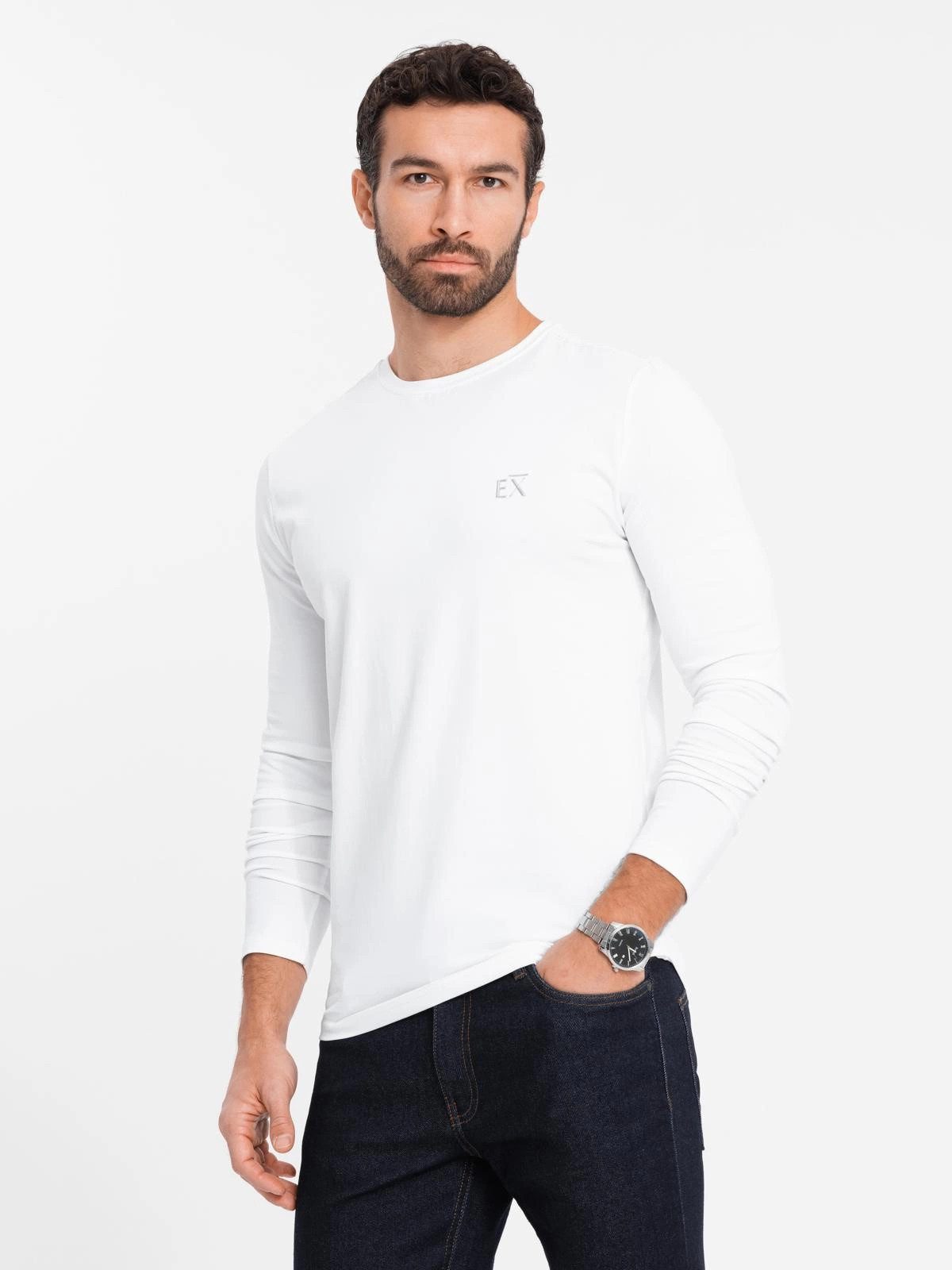 OMBRE Longsleeve Herren SLIM FIT Longsleeve mit Elastan und Druck
