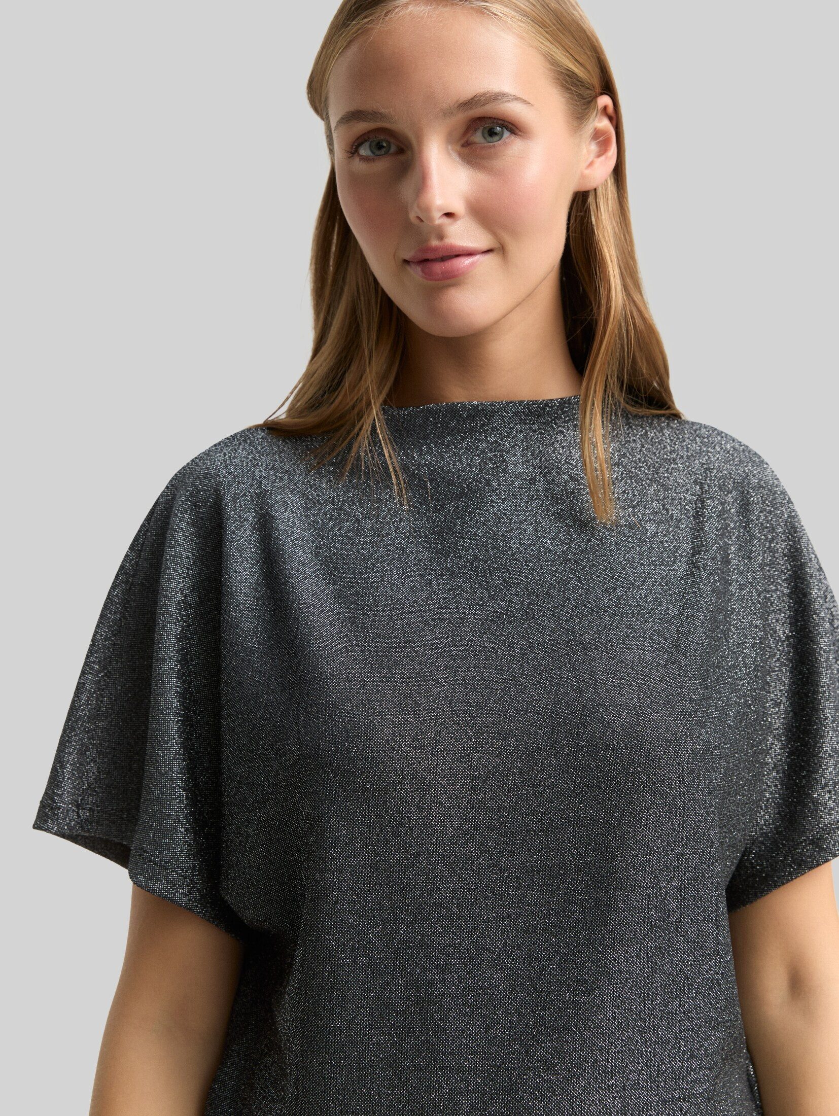 TOM TAILOR Denim T-Shirt T-Shirt Glitzer T-Shirt mit Fledermausärmeln – Bild 4 von 5