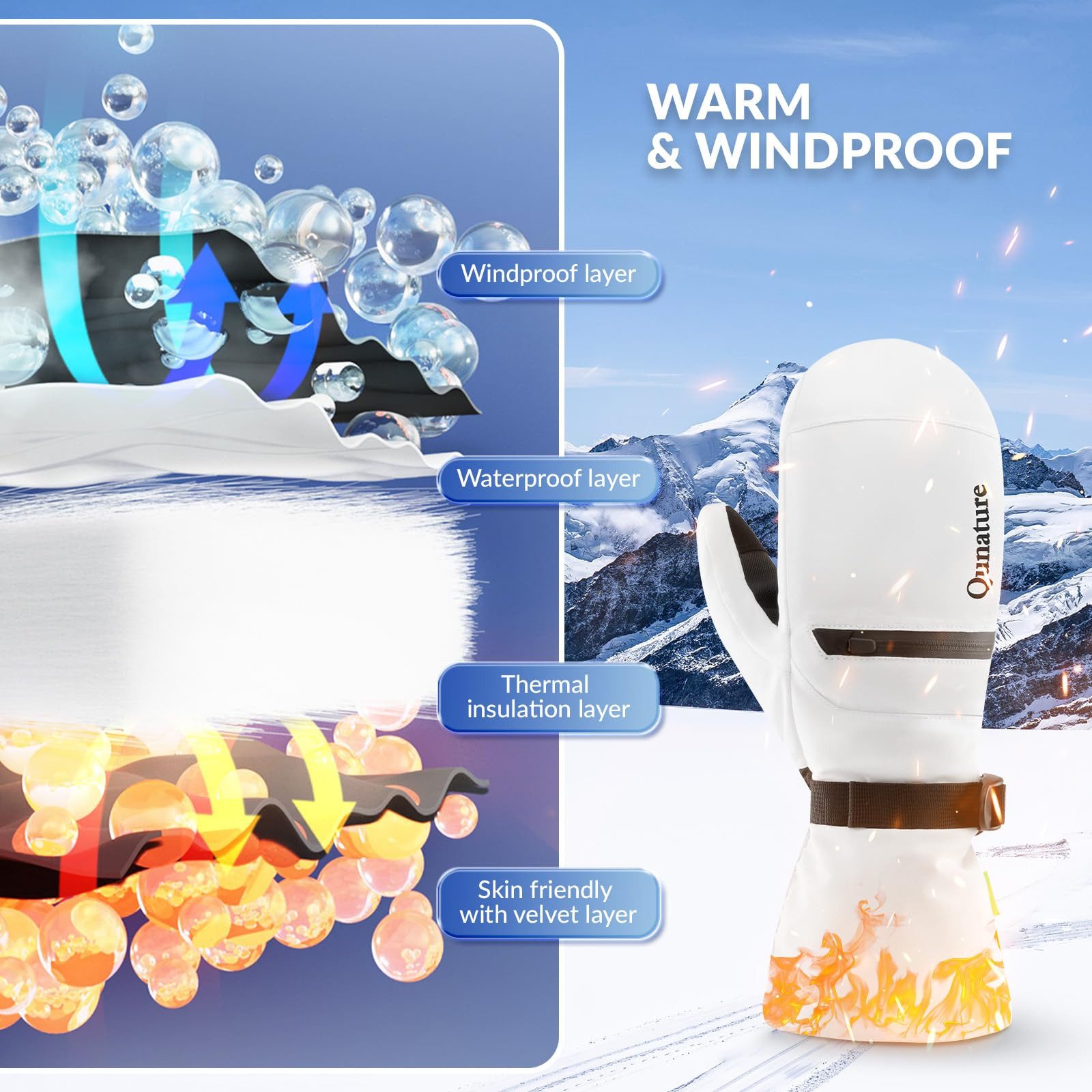 ROCKBROS Skihandschuhe Wasserdicht, Vollfingerhandschuhe, wärmend, mit Touchscreen-Funktion Touch screen function