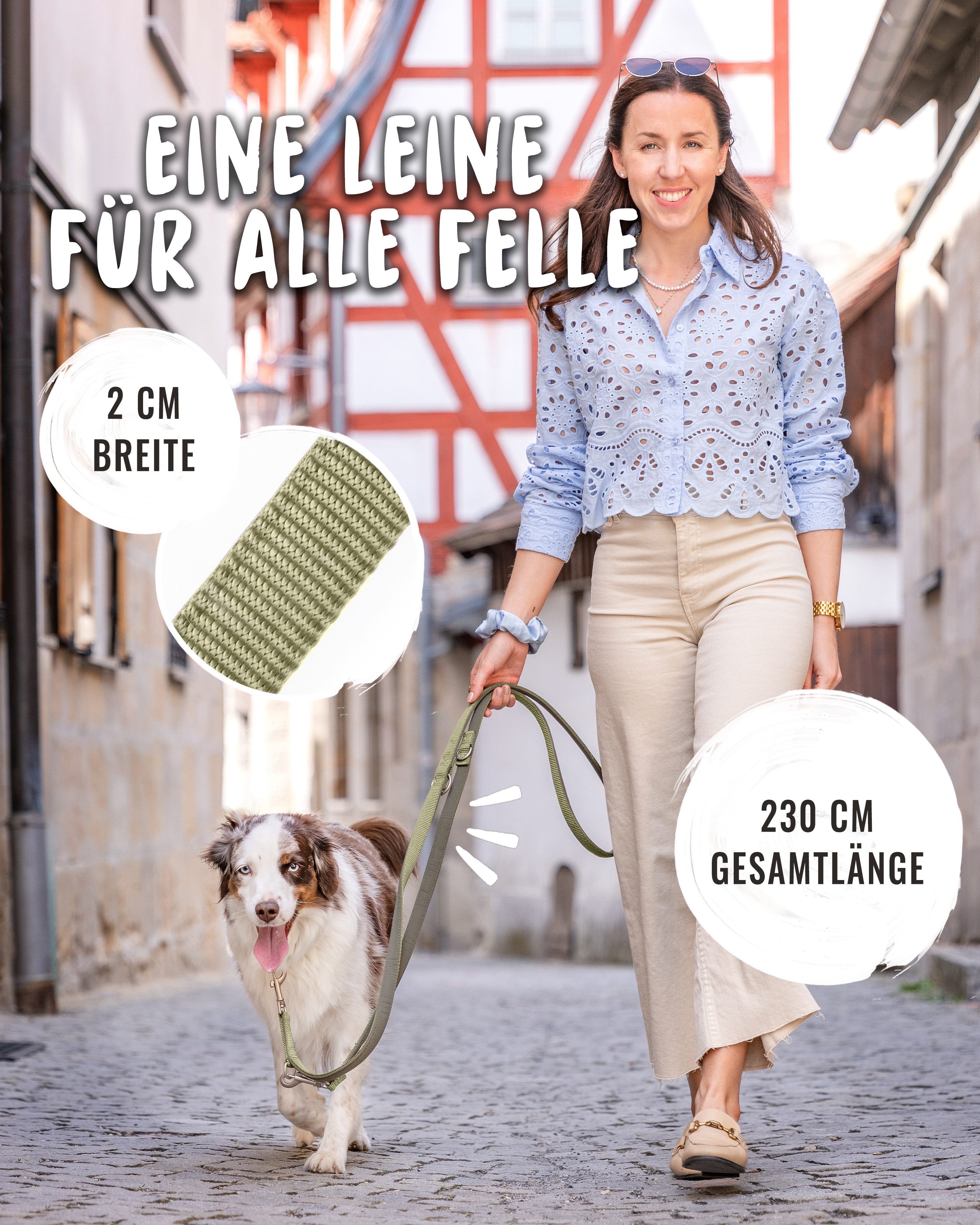 Rudelkönig Hundeleine Gepolsterte Hundeleine Bella, Verstellbare Führleine 2,30m, Nylon, Neopren (1-tlg), Für alle Hundegrößen