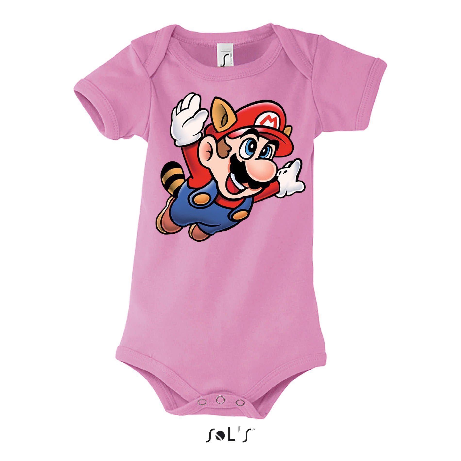 Blondie & Brownie Strampler Kinder Baby Super Mario 3 Fligh Nintendo Gamer Nerd Konsole Rosa