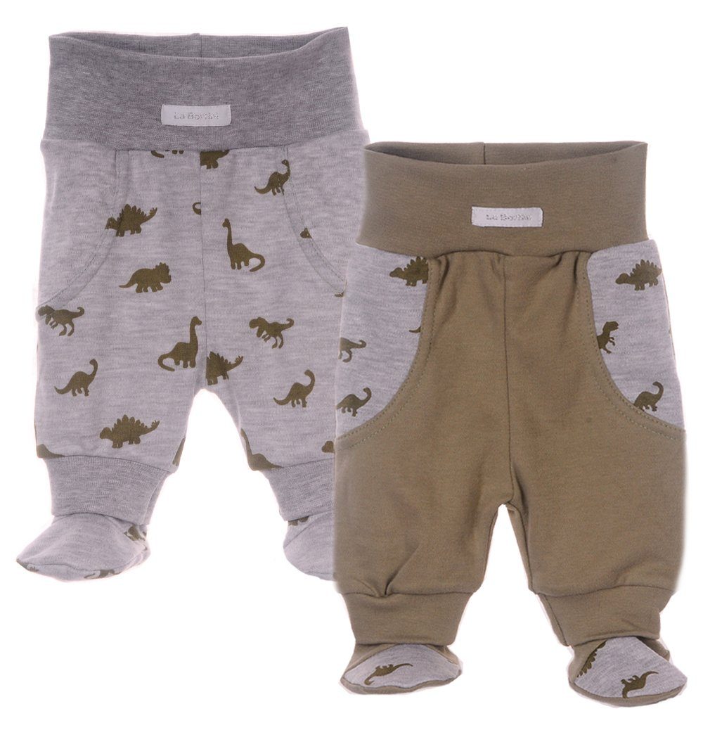 La Bortini Schlupfhose 2er Pack Baby Hosen mit Fuß Kinder Hose mit Dinos Mustzer aus reiner Baumwolle, 44 50 56 62 68 74 80 86 92 98