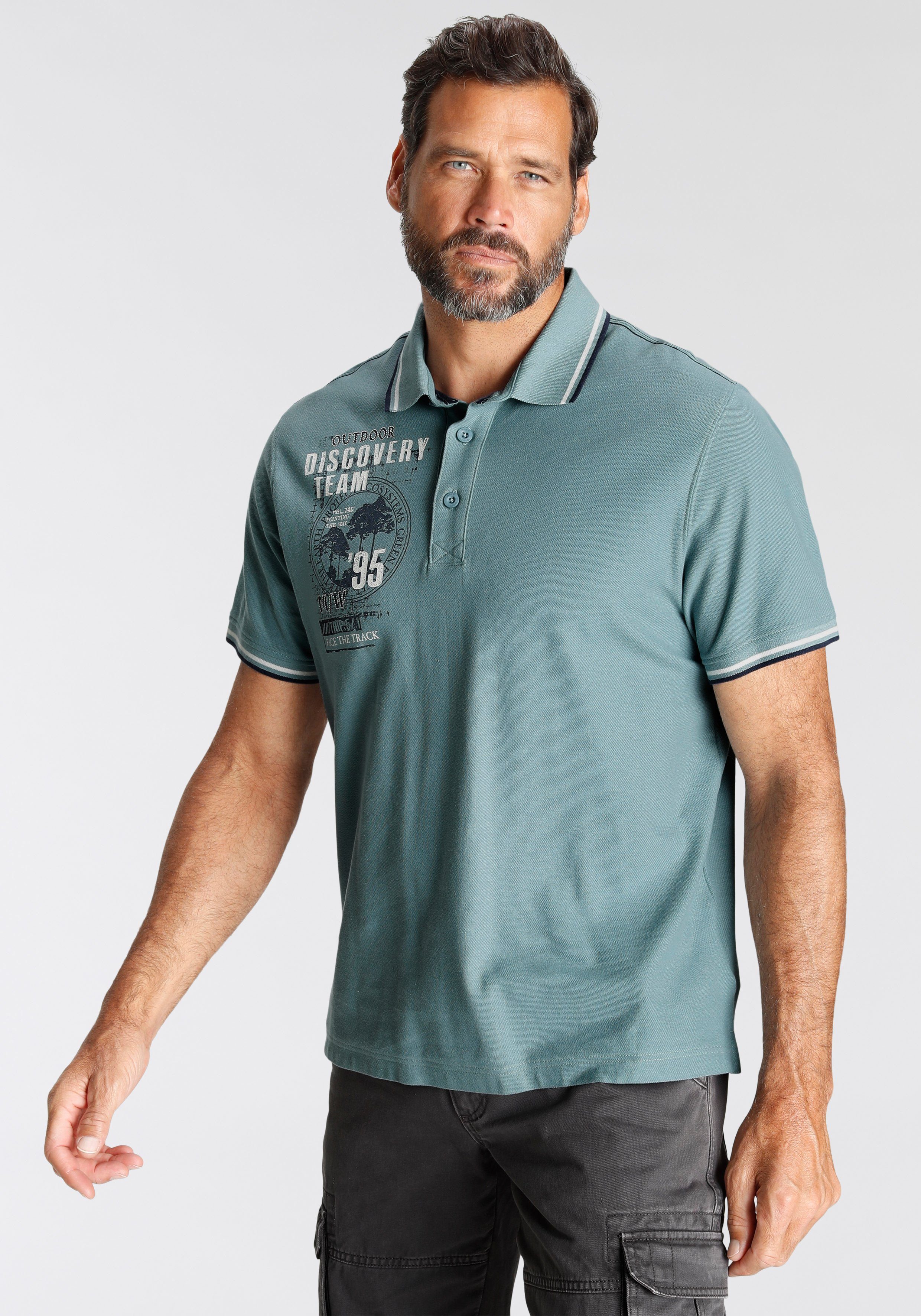 Poloshirt Print Mit Schulter Man's der rauchblau World an