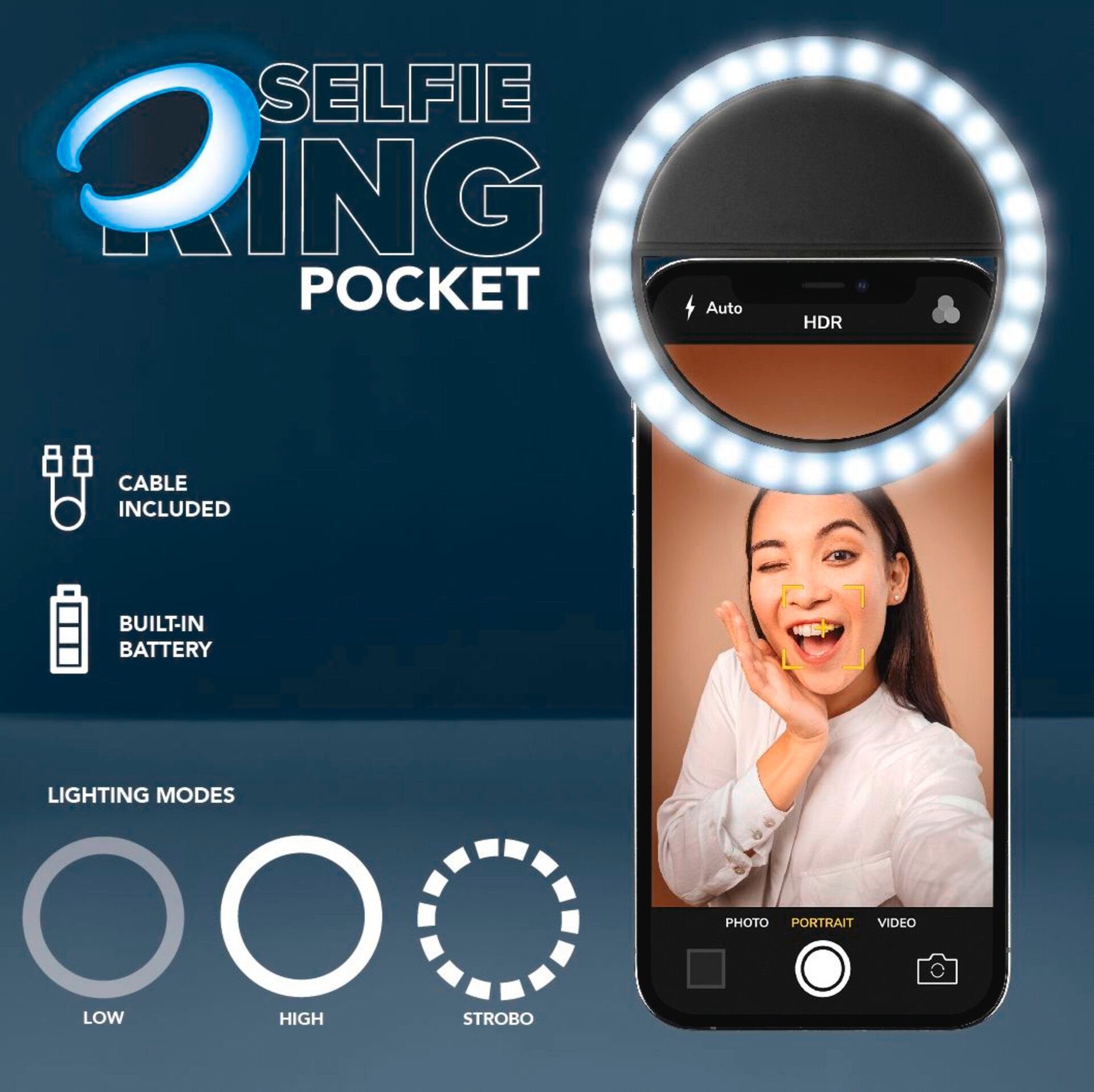 Universal Selfie Batterie, PCs Cellularline passt mit Smartphones, an oder Tablets wiederaufladbarer Ringlicht Lichtring,
