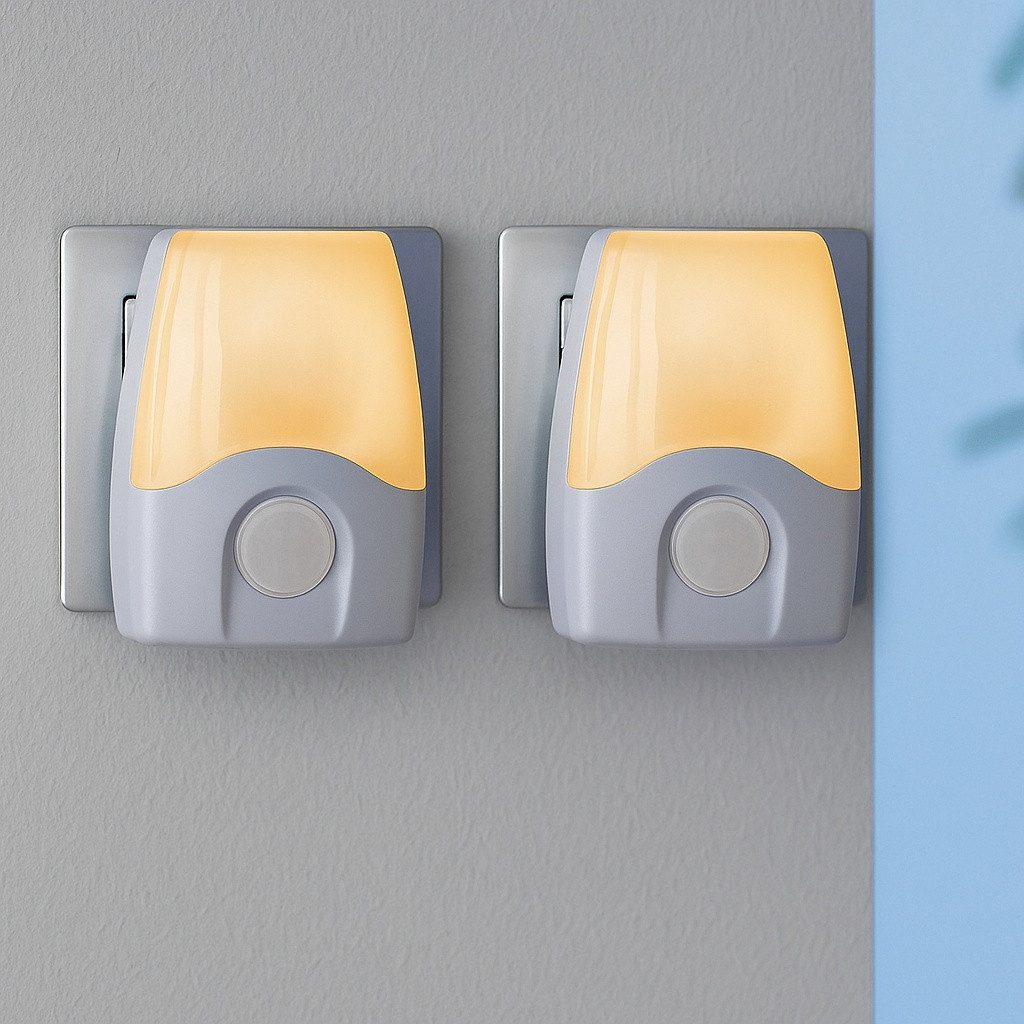 MeLiTec LED Nachtlicht, 2er-Set, einstellbare Lichtfarbe, Steckdose, Dämmerung oder Dauerlicht