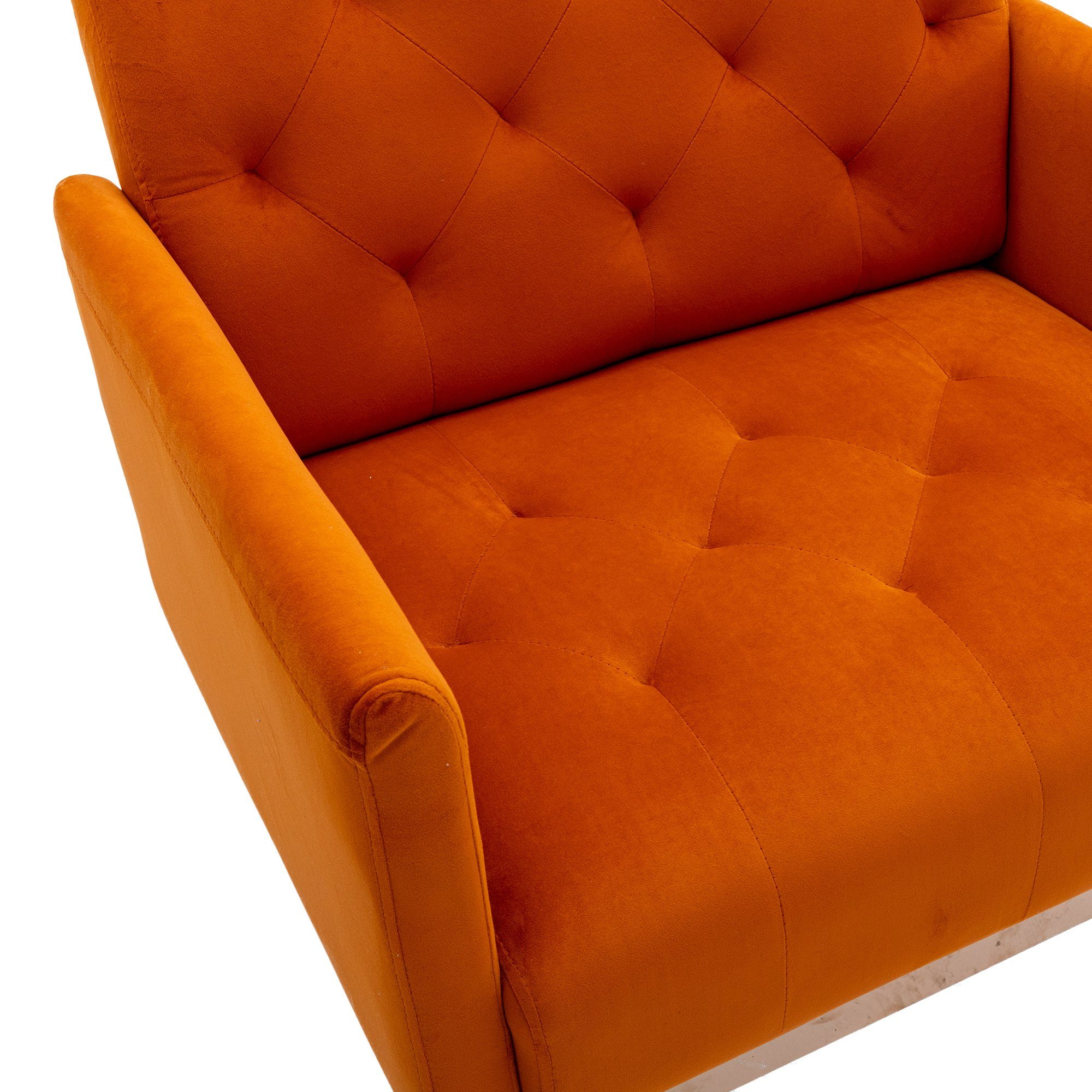 Orange Wohnzimmerstuhl Samt (1-St), mit Flieks Ohrensessel Loungesessel Metallbeinen Polsterstuhl,