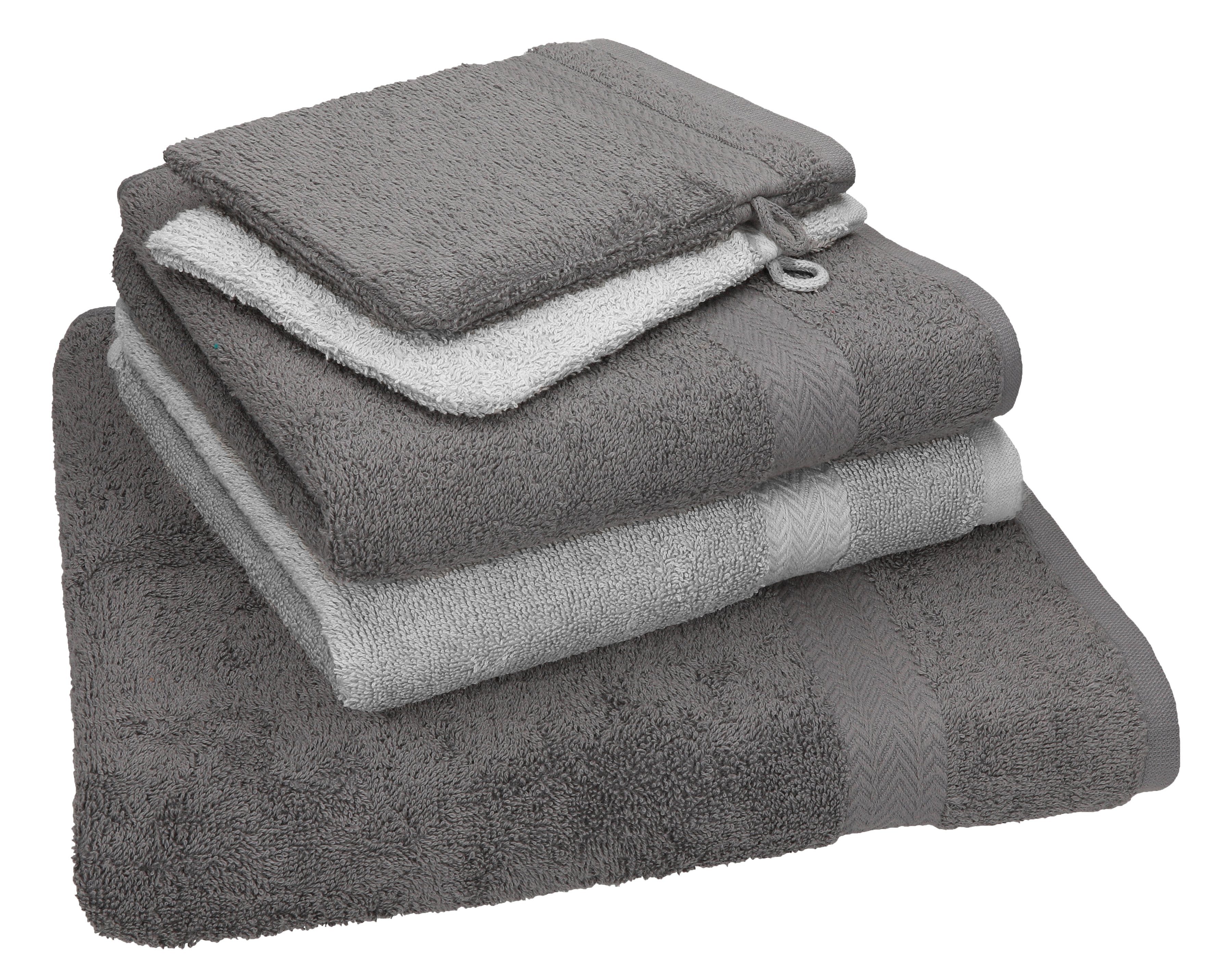 Set Handtuch Handtuch Pack TLG. Handtücher Baumwolle Betz Baumwolle, 5 1 Duschtuch (5-tlg) Single Waschhandschuhe, 2 silbergrau Set 100% 2