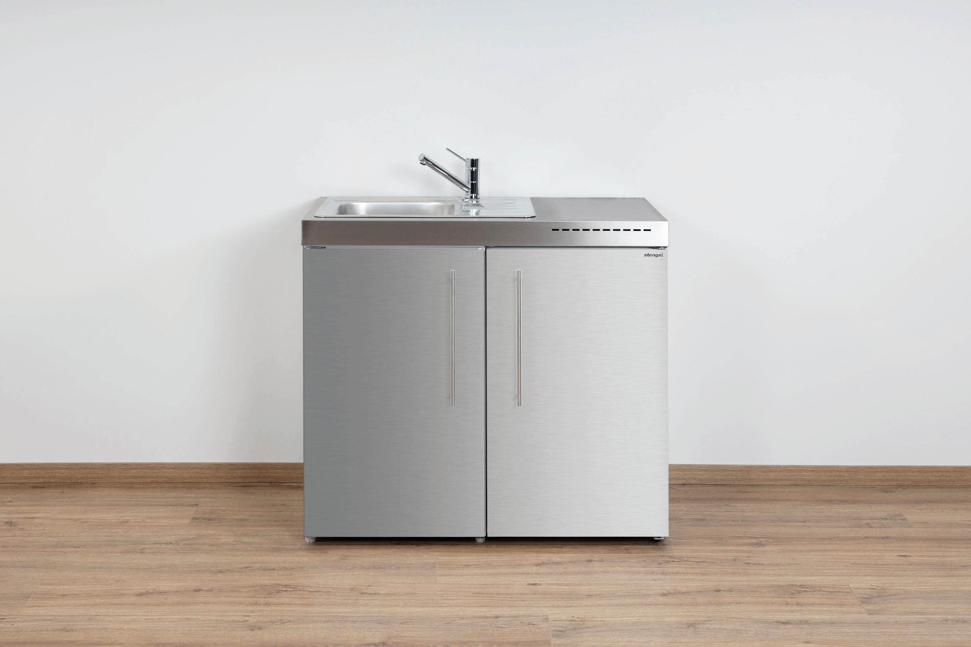 Stengel Küchenzeile Miniküche Premiumline MP 100, (Kleine Single Küchen 100 cm Edelstahl), Küchenblock mit Spüle ohne E-Geräten