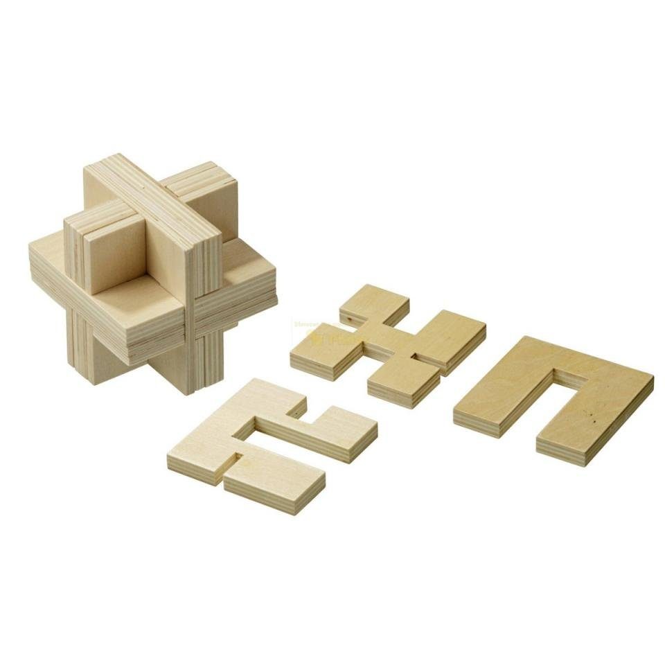 Philos Spiel, Cross-Puzzle - Sperrholz - 9 Puzzleteile - Knobelspiel - Geduldspiel