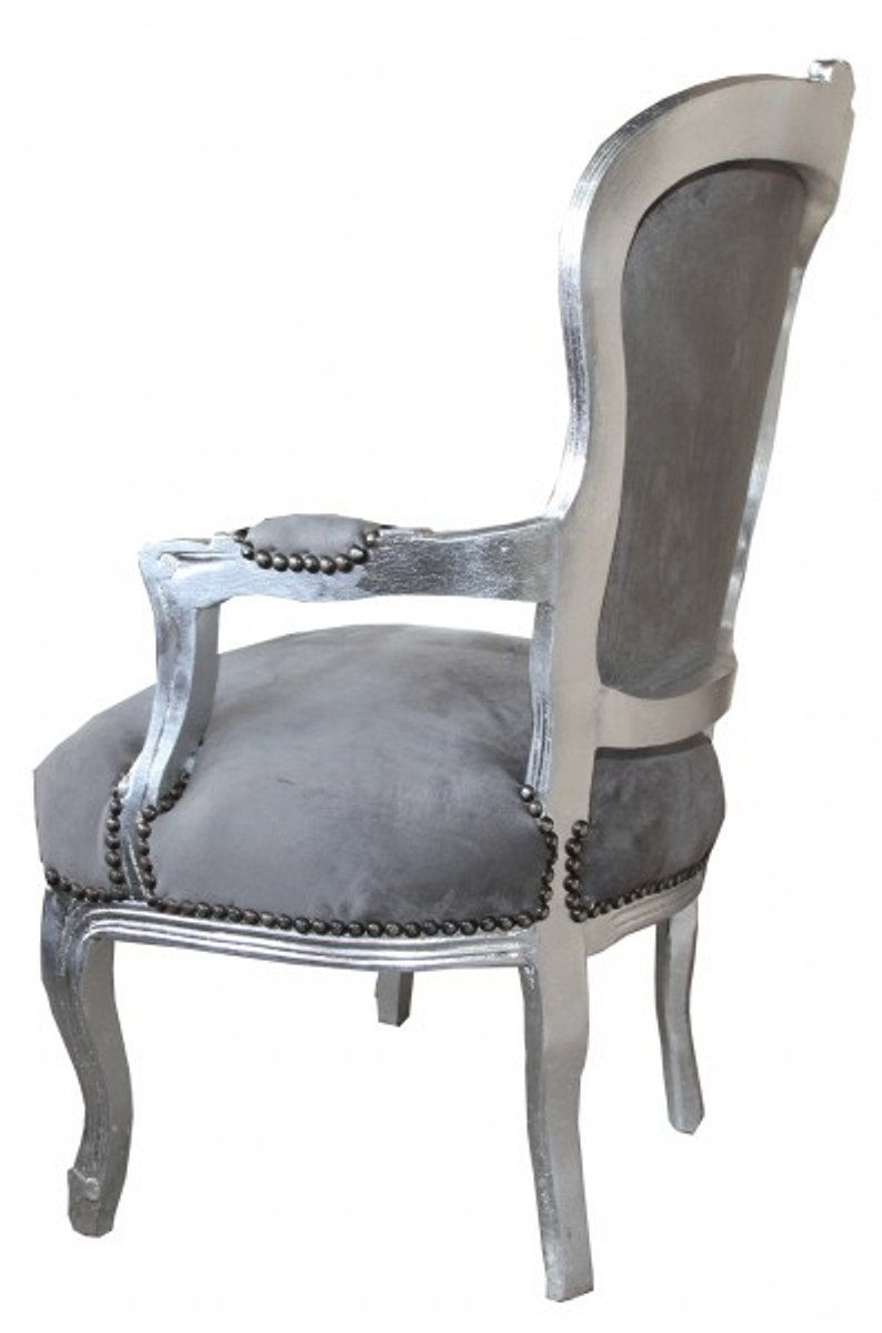 / Padrino Salon Stuhl Barock Stil Besucherstuhl Möbel Silber Casa Antik - Grau