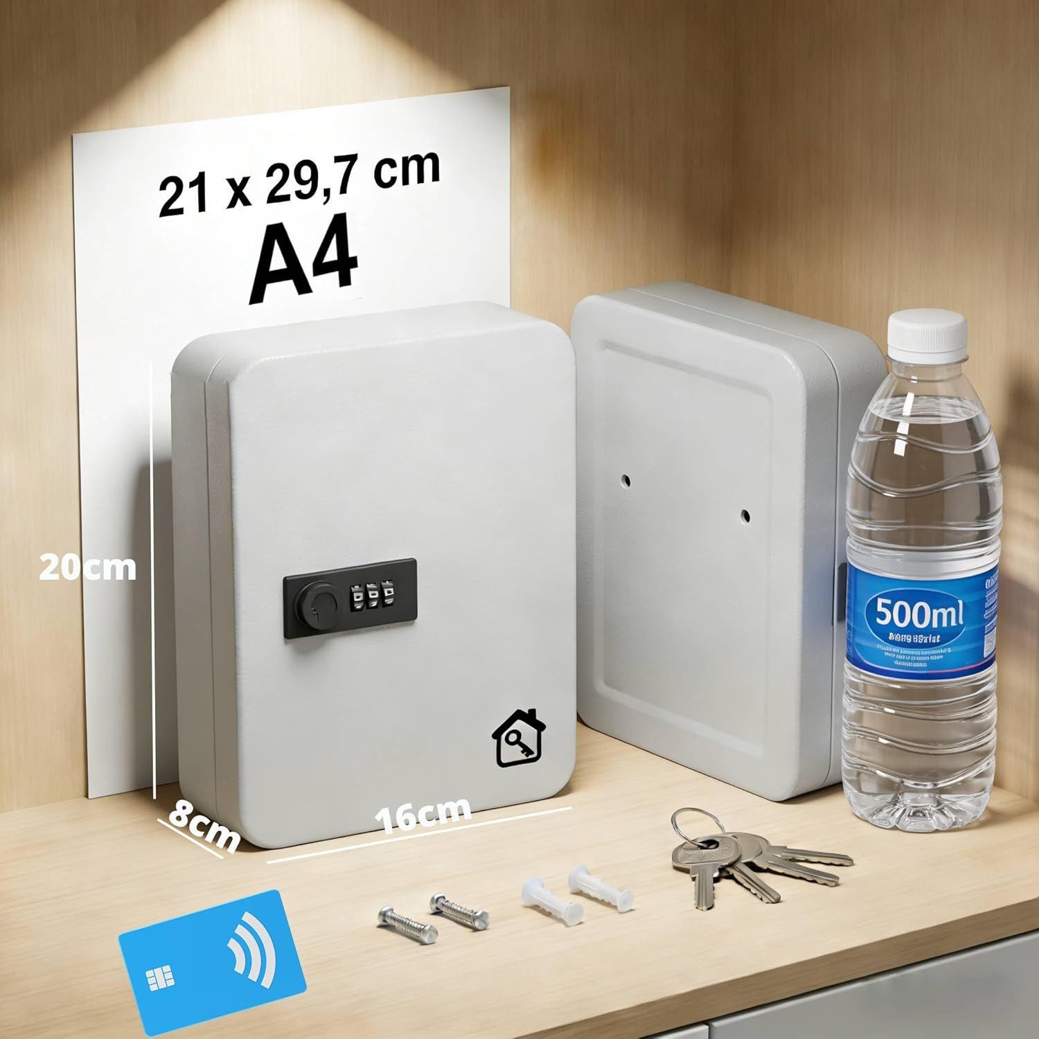 Zedelmaier Schlüsselkasten Wandmontierte Schlüsselbox mit Zahlenschloss, Schlüsseltresor Wandmontage, Schlüsselsafe für Schlüssel Türkarte