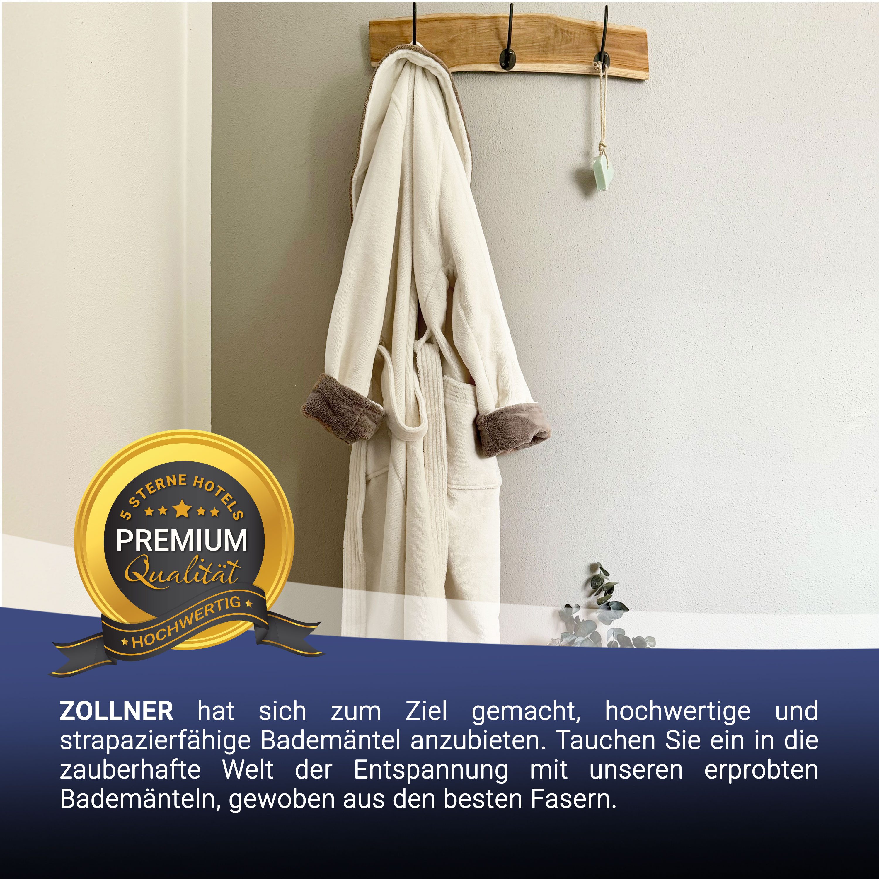 ZOLLNER Unisex-Bademantel, 50% Bambus-Viskose, 50% Baumwolle, Bindegürtel, günstig online kaufen