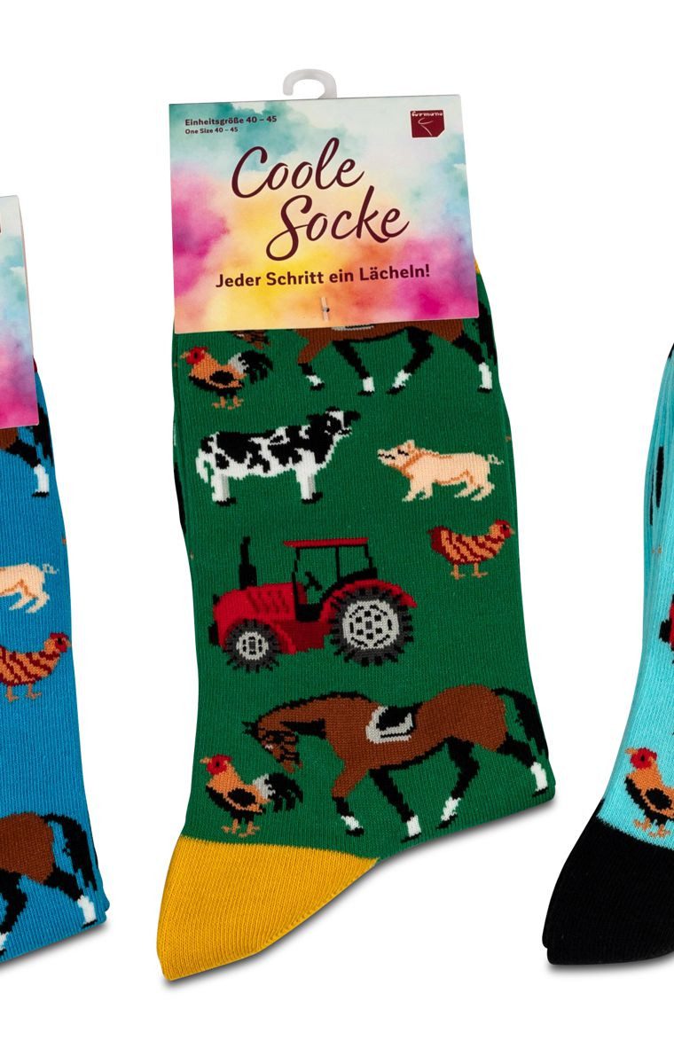 Socken Coole Socke Bauernhof grün- One Size 40 - 45