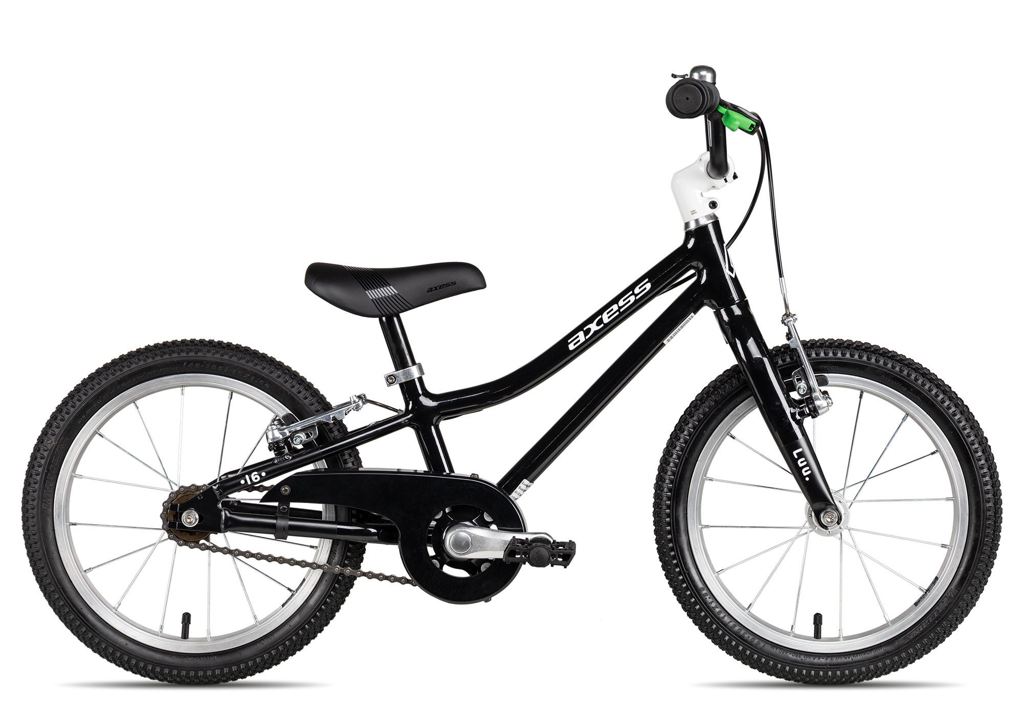Axess Kinderfahrrad LUU. 16, 1 Gang Alloy non QR Schaltwerk, Fixie / Singlespeed, dreifach-konifizierter Aluminiumrahmen schwarz/grau