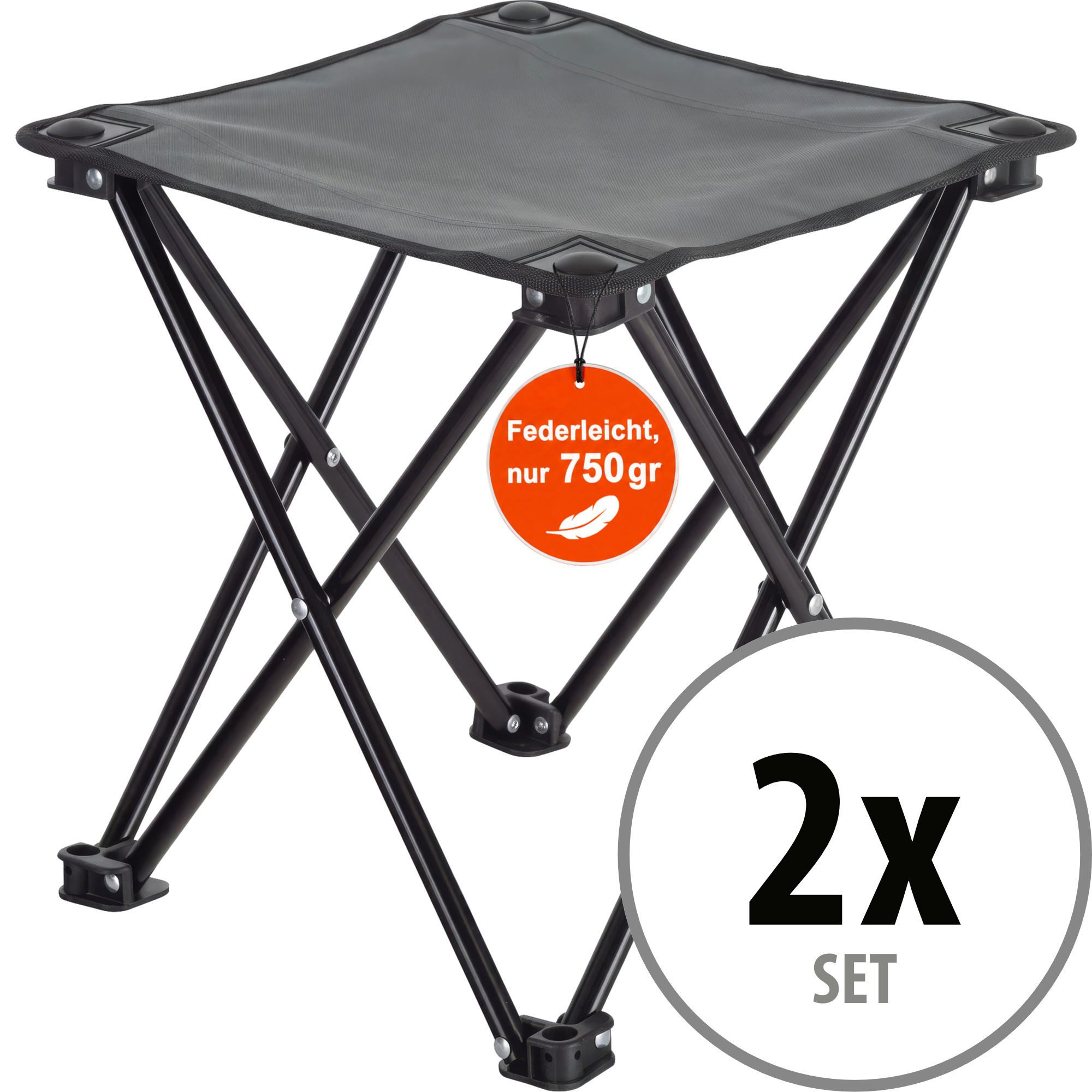 Stagecaptain Klappstuhl TP-334 Klapphocker faltbar für Camping - stabil bis 110 kg (2 St), nur 750 g, inklusive Tragetasche