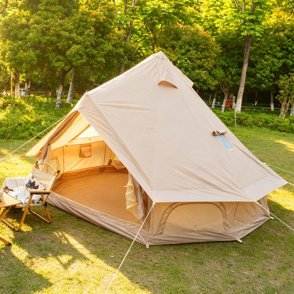 CHICFURN aufblasbares Zelt Oxford Glockenzelt für Familien-Camping mit Ofendurchführung, Personen: 8 (Packung, 1 tlg., Wetterfestes 4-Jahreszeiten-Zelt, 4 × 2, 5 m, Beige), Geräumiges Jurtenzelt für 4–8 Personen