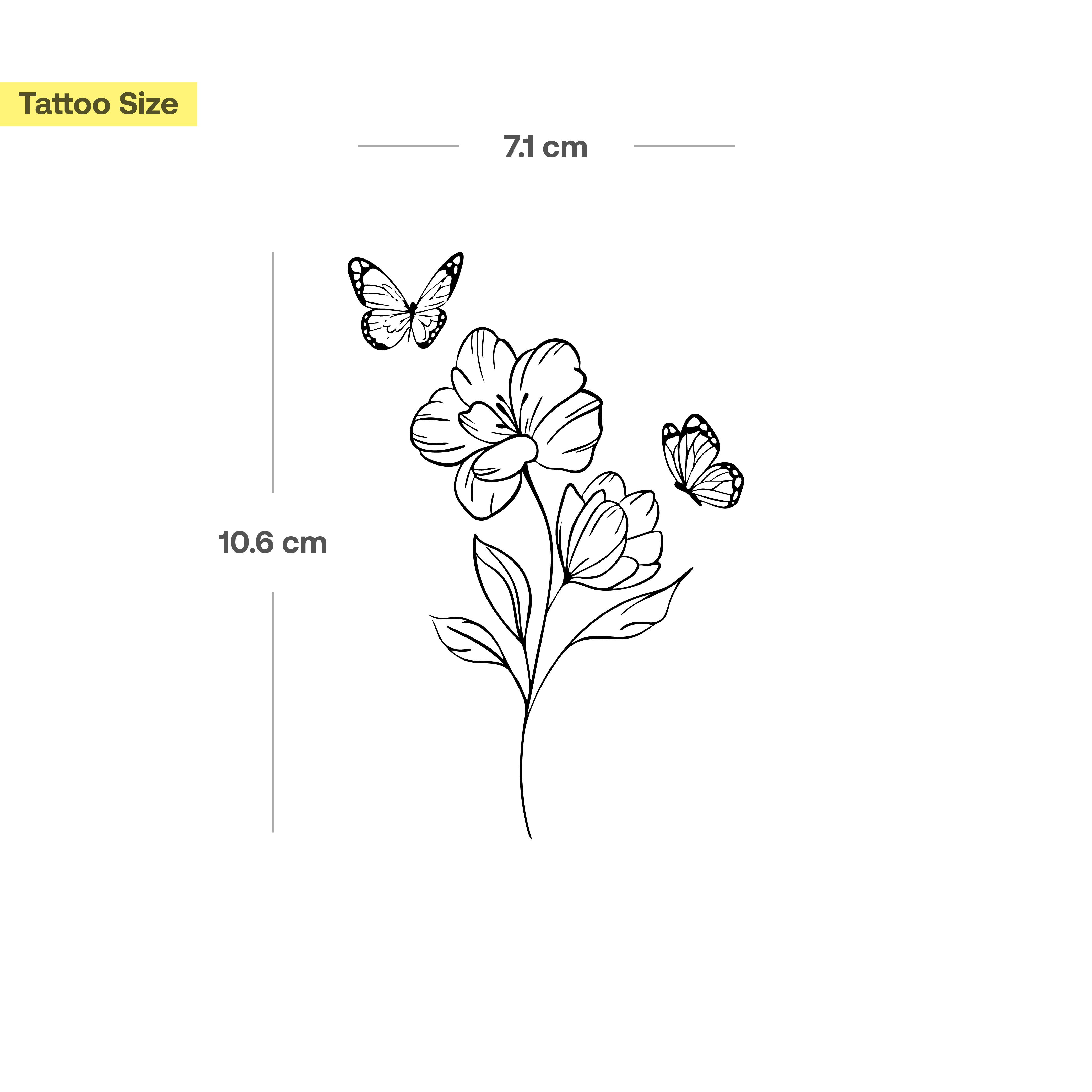 Inkster Schmuck-Tattoo Blume mit zwei Schmetterlingen Tattoo, wasserfestes temporäres Tattoo, 2 Wochen Halt
