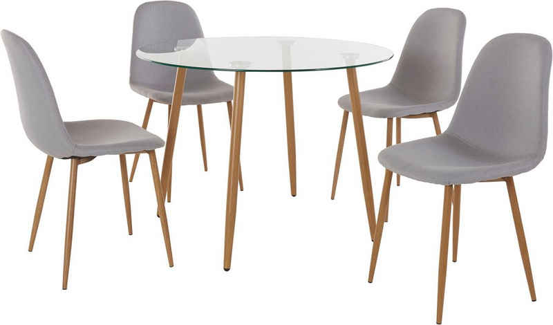 INOSIGN Essgruppe Miller, (Set, 5-tlg), Glastisch mit 4 Stühlen (Webstoff)