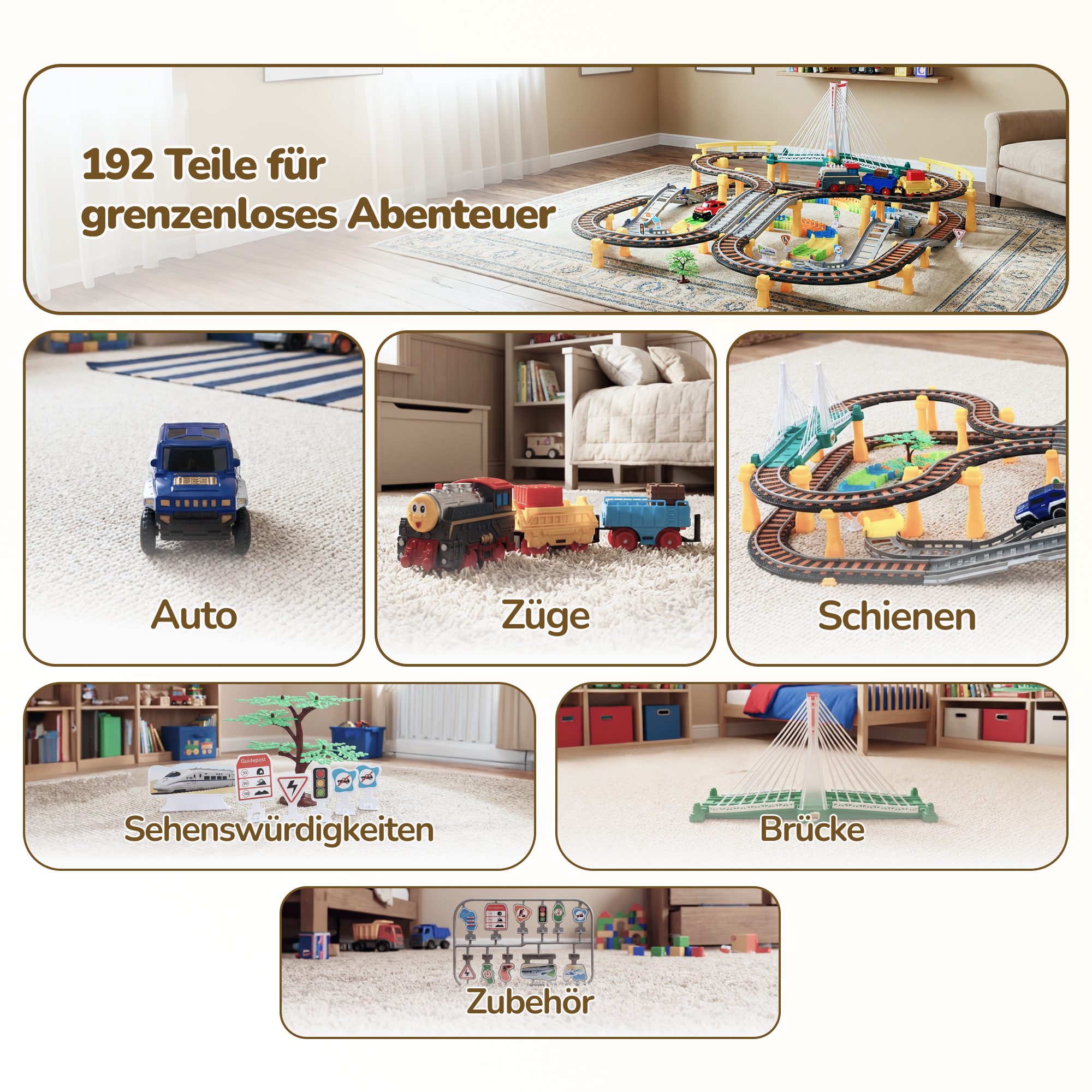 kinderplay Spielzeug-Zug Elektrische Eisenbahn mit Rennbahn – 2-in-1 Spielset für Kinder, (Set)