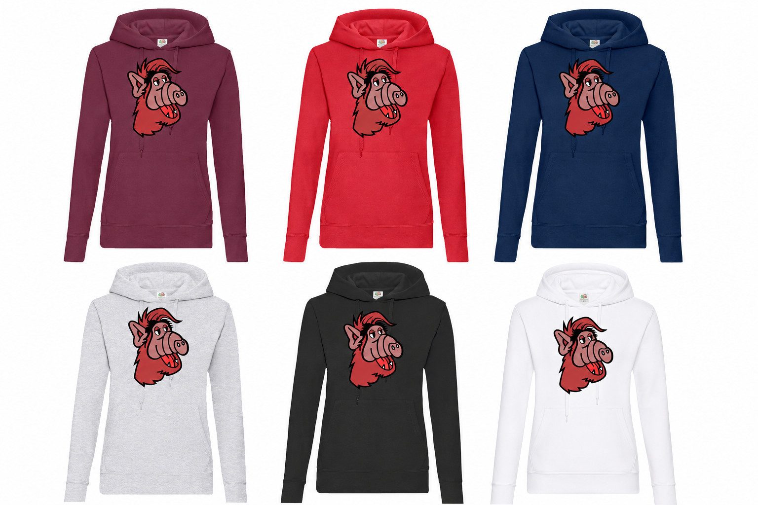 Blondie & Brownie Hoodie Alf Frontprint Damen Hoodie Cartoon Print Rundhals Freizeit Design (Einzelstück, Einzelartikel) Alf D Hoodie Kultmotiv Frontprint