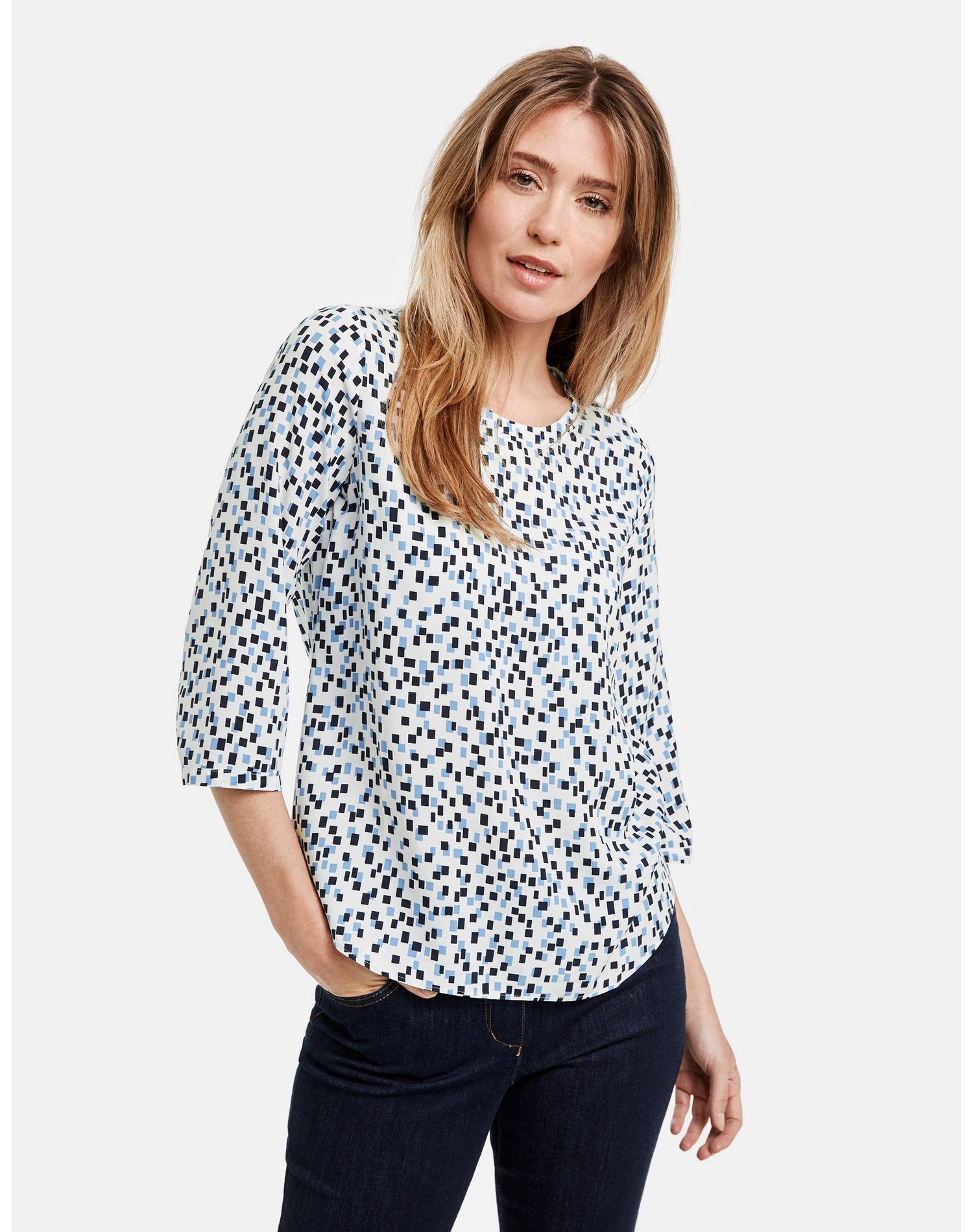 Damen Blusen GERRY WEBER Klassische Bluse Blusenshirt mit Kästchenmuster figurumspielend