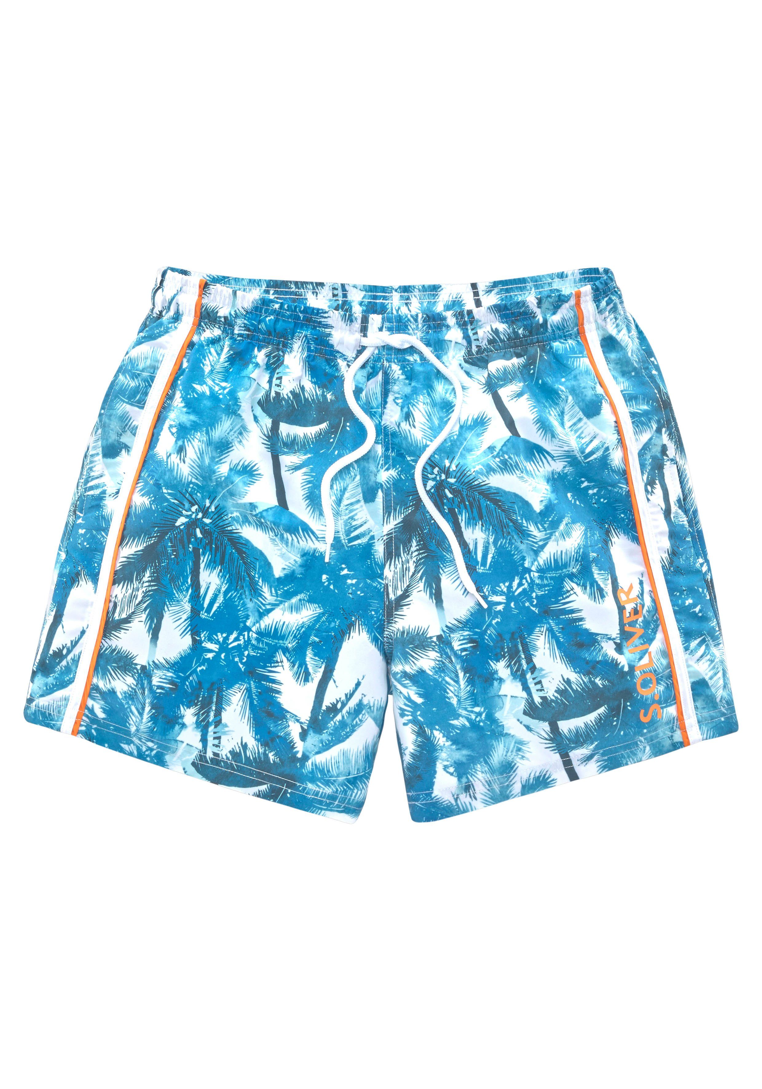 Palmenprint Badeshorts s.Oliver mit blau-weiß