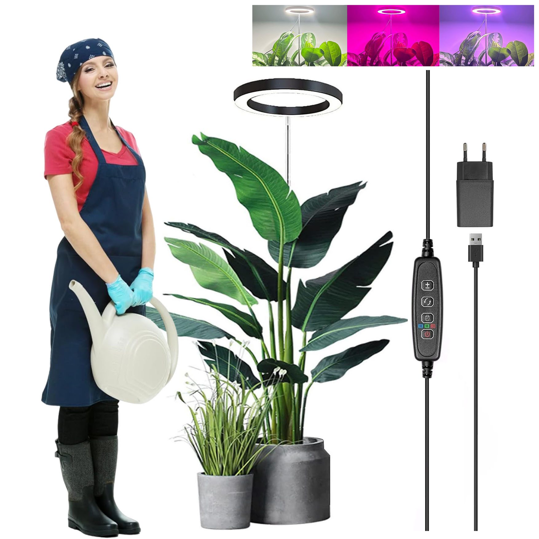 LMaxhome Pflanzenlampe 72LEDs Vollspektrum Wachstumslampe 35-155CM Höhenverstellbar Pflanzen, 9 Dimmbar Helligkeit, 3/9/12H Timer, Große Pflanzenlicht Gewächshäuser