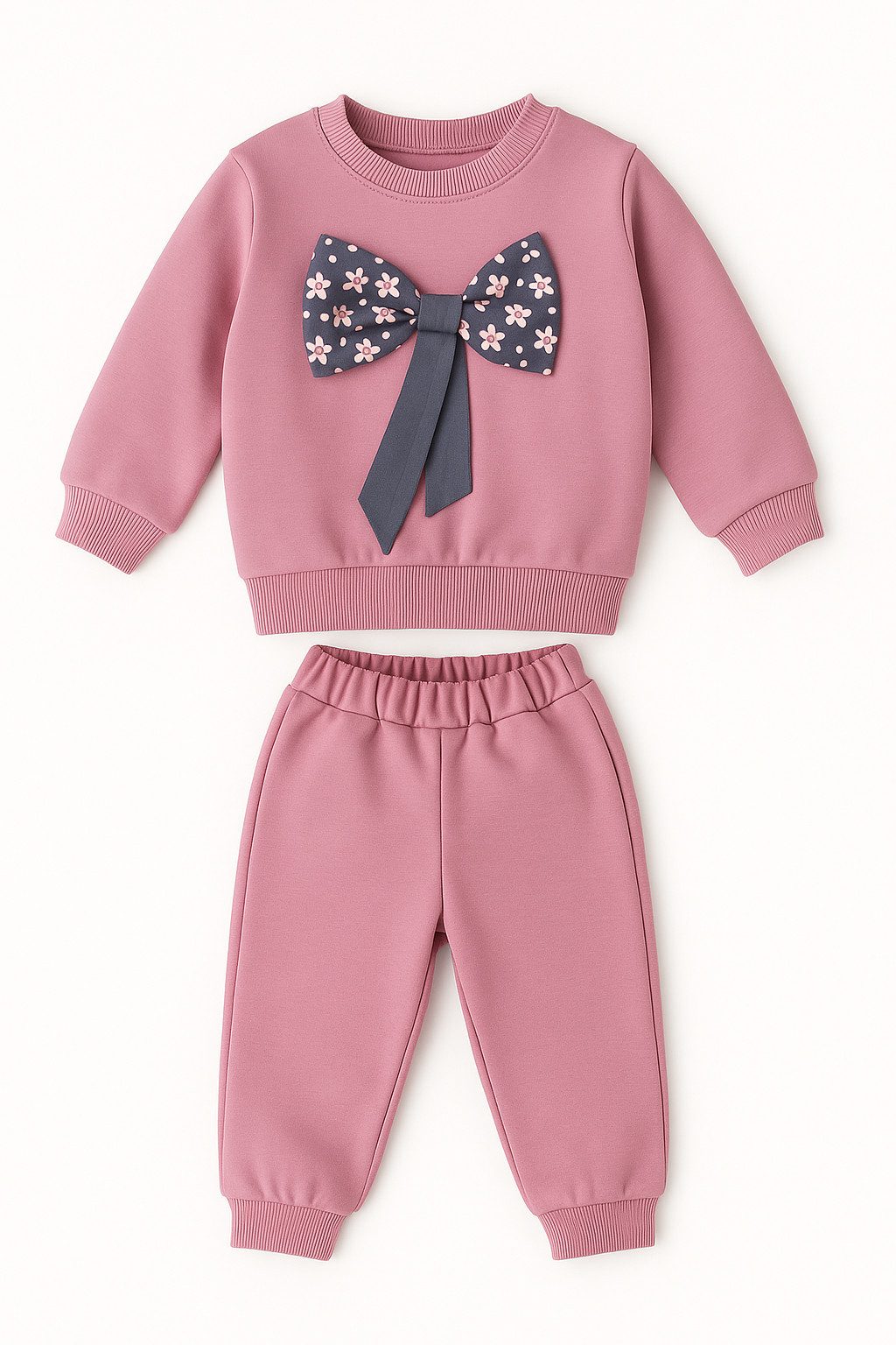Lorey Medtec Freizeitanzug Warmes Mädchen Outfit, 2er Set, Pullover, Hose, 100 % Baumwolle, Rosa (Pullover + Hose)