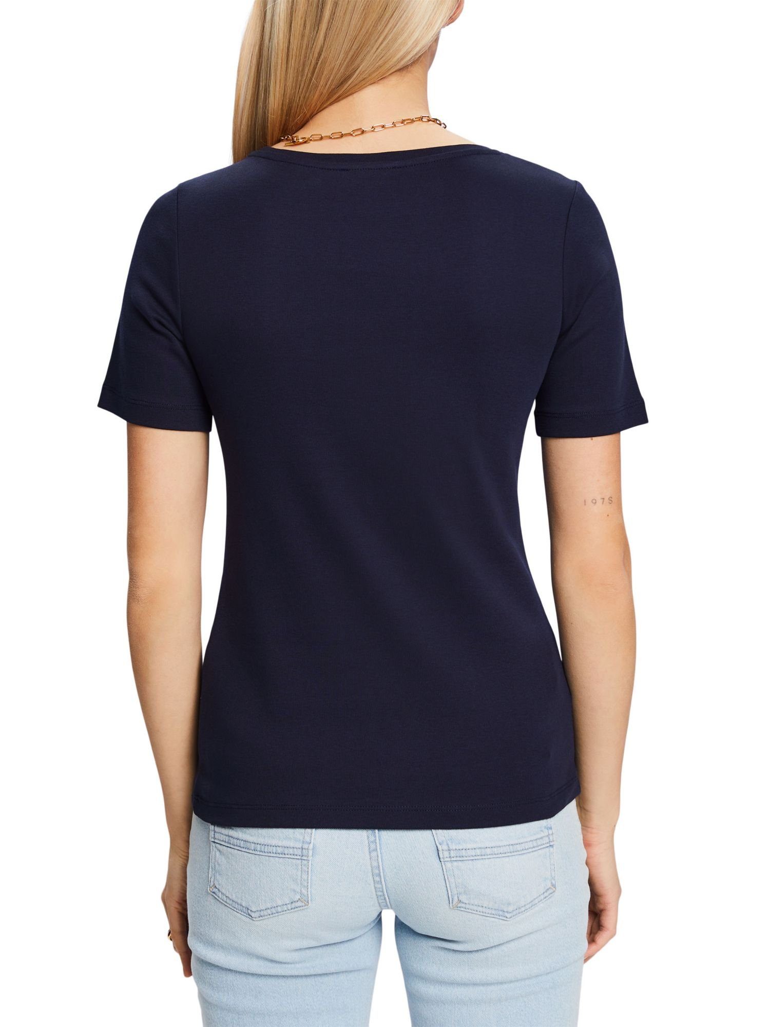Esprit T-Shirt Top mit Strass-Logo (1-tlg) NAVY