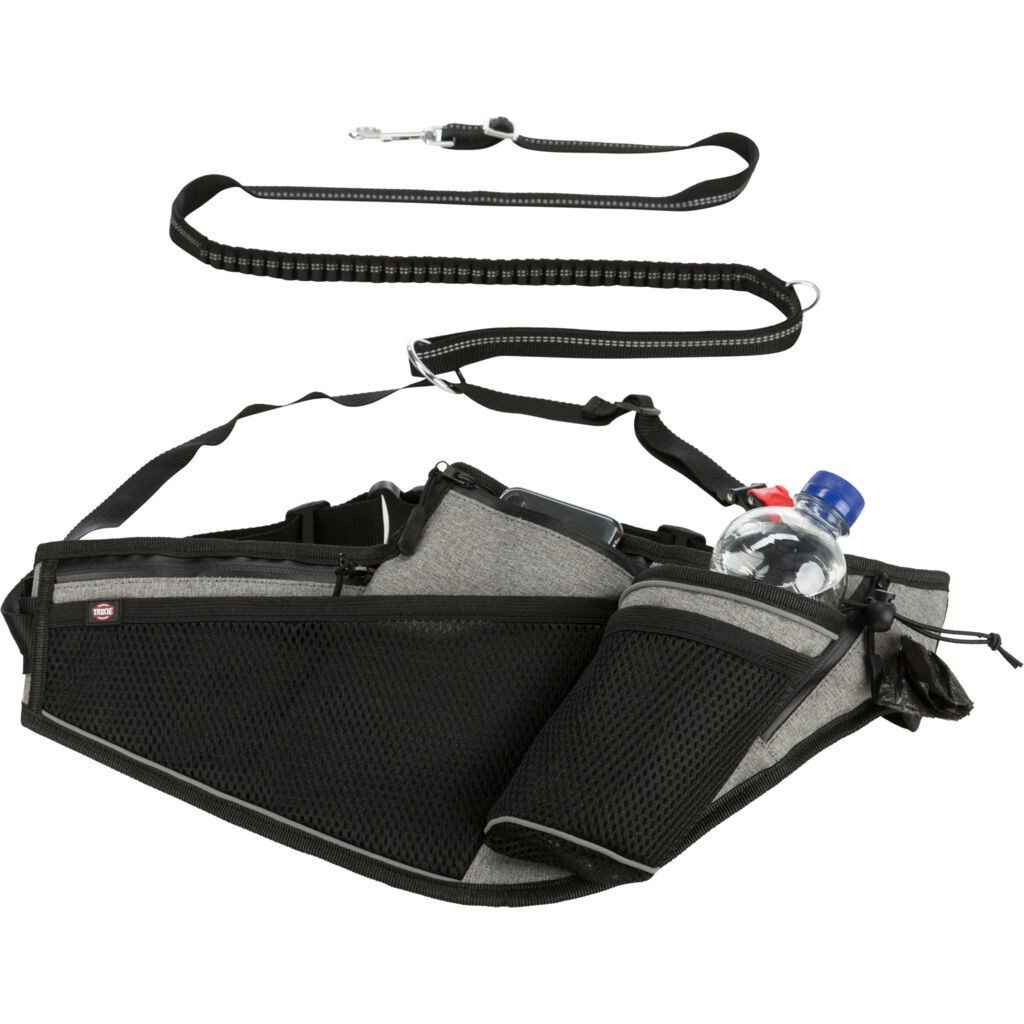 TRIXIE Joggingleine Jogginggurt mit Leine - grau/schwarz - Gurt: 70–130 cm/23 cm, Leine:, Kunststoff