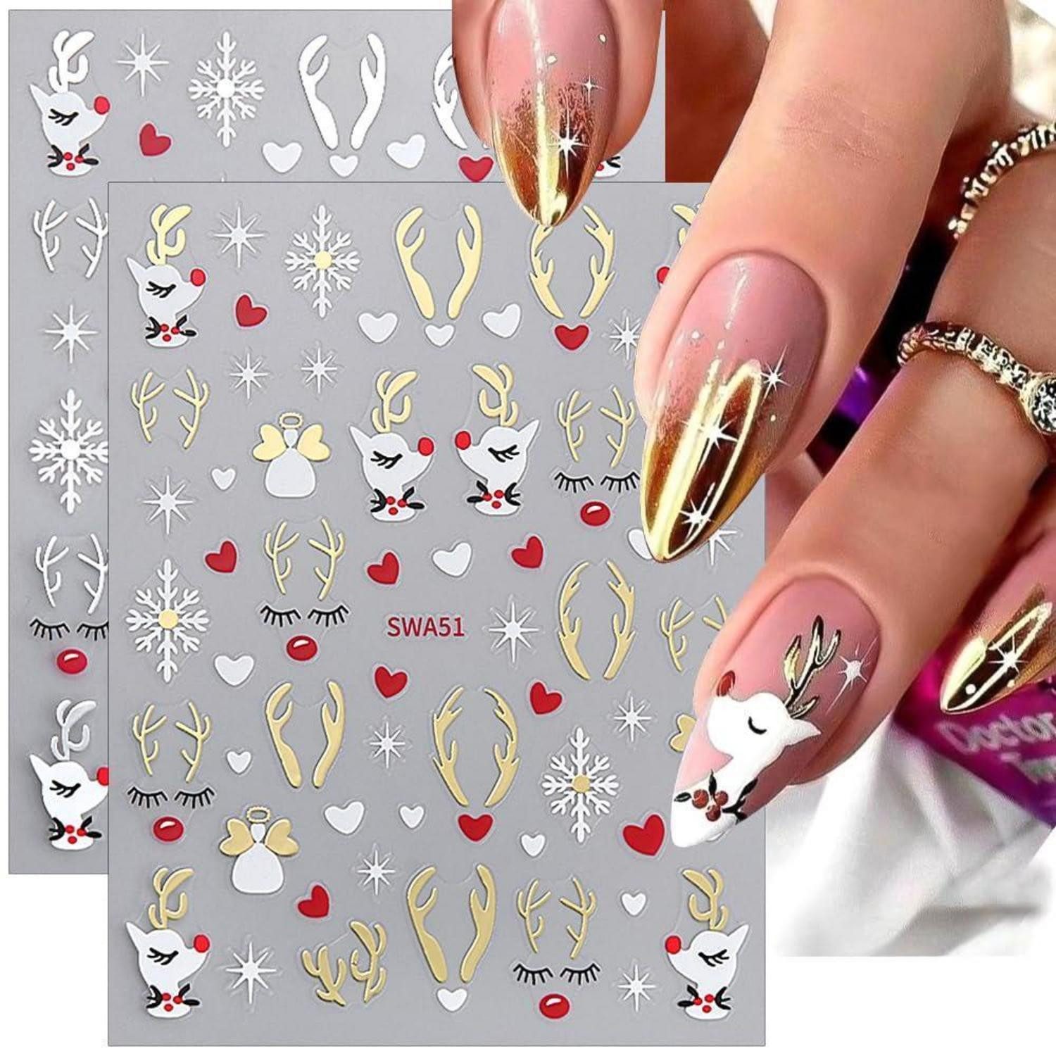 LuxusKollektion Nagel-Tattoo Weihnachtliche Nagelsticker Elch Schneeflocke