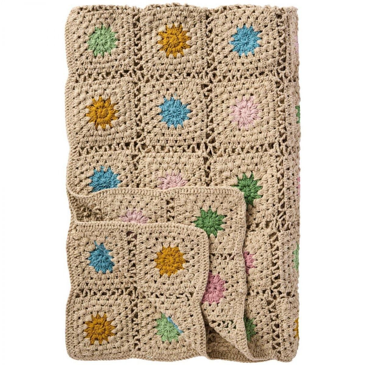 Wohndecke Ib Laursen Tagesdecke Plaid gehäkelt mit mehrfarbigem Blumenmuster (13, Ib Laursen