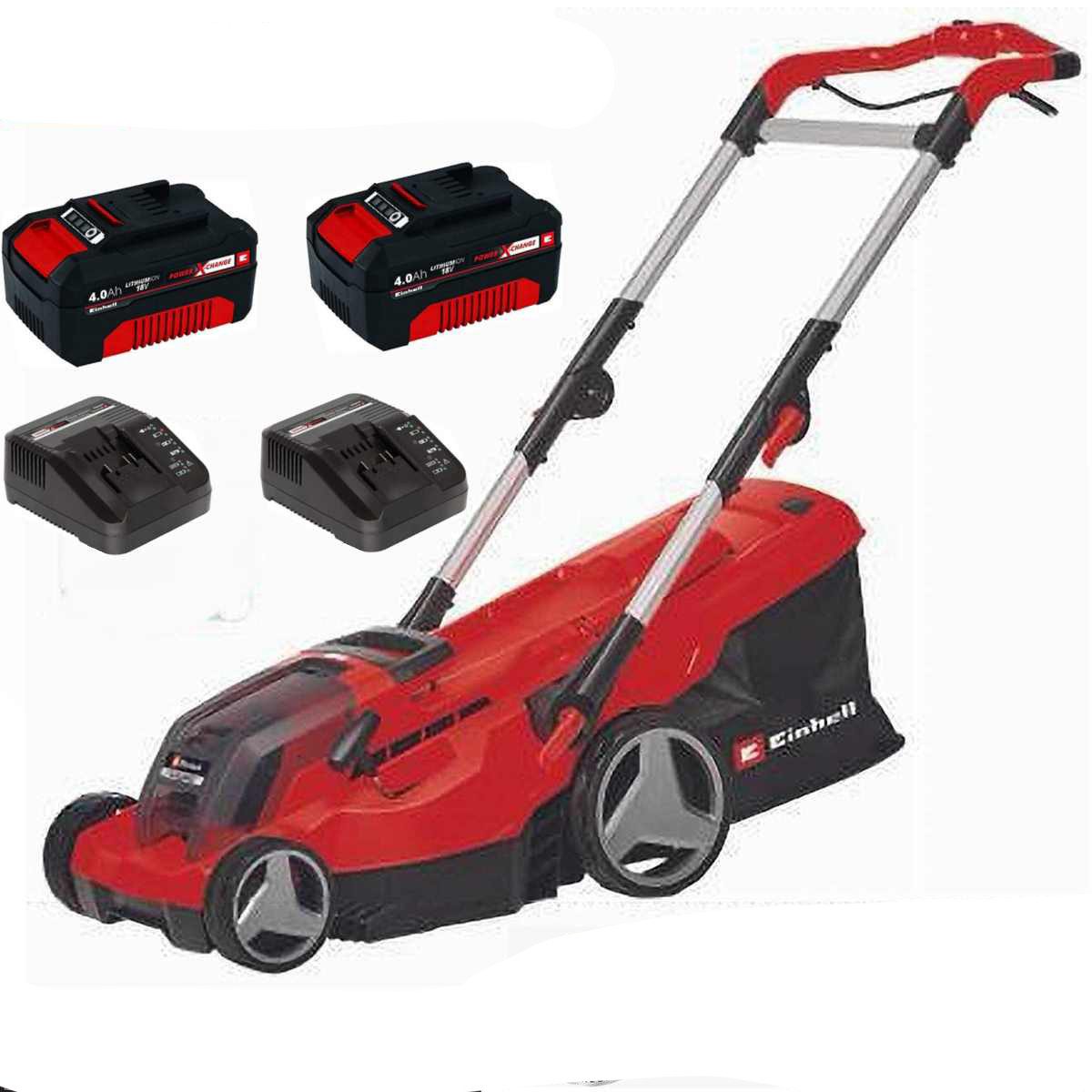 Einhell Akkurasenmäher Akku-Rasenmäher GE-CM 36/37 2x Akku 4 Ah,2 Ladegeräte- 36V (2 x 18V)