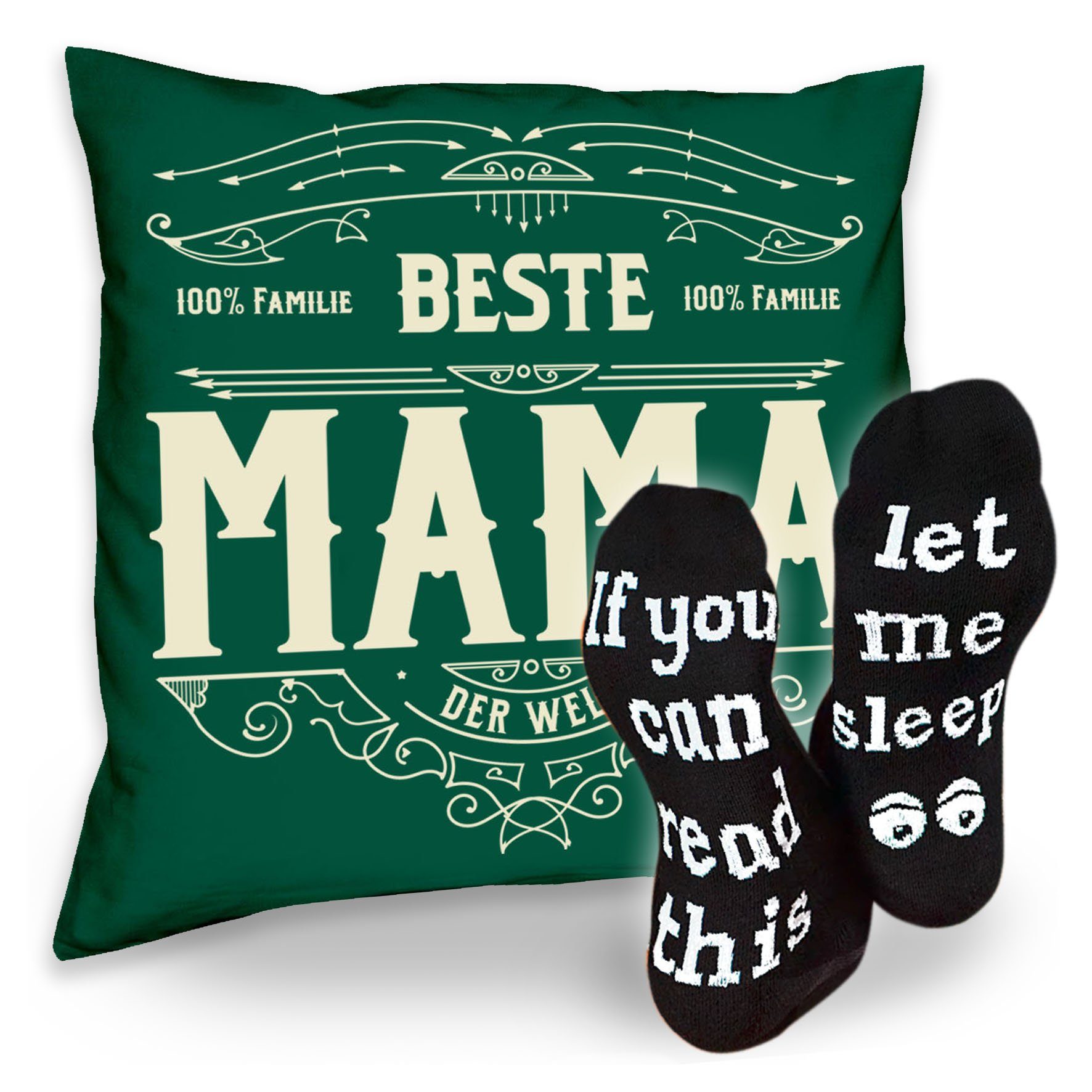 Soreso® Dekokissen Kissen Beste Mama & Sprüche Socken Sleep, Geschenke Weihnachten Geburtstag Muttertag dunkelgrün