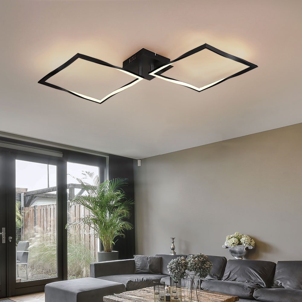 cm Quadrate LED-Leuchtmittel Wohnzimmerlampe verbaut, LED schwarz Deckenleuchte Warmweiß, L Deckenleuchte, fest etc-shop 86,5 LED