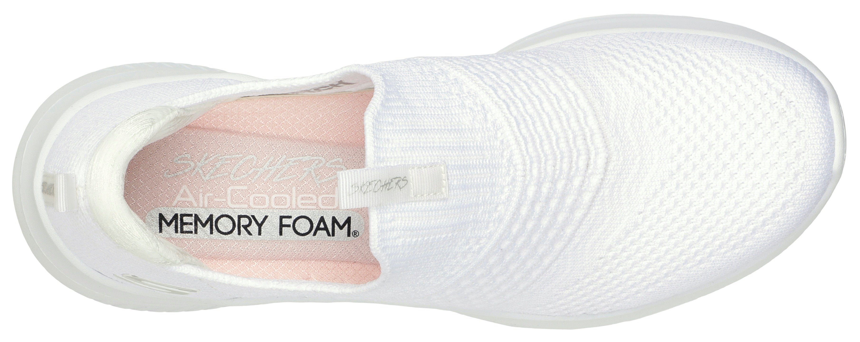 Skechers ULTRA FLEX Fersenpart Slip-On weiß mit CLASSY gepolstertem Sneaker 3.0 CHARM