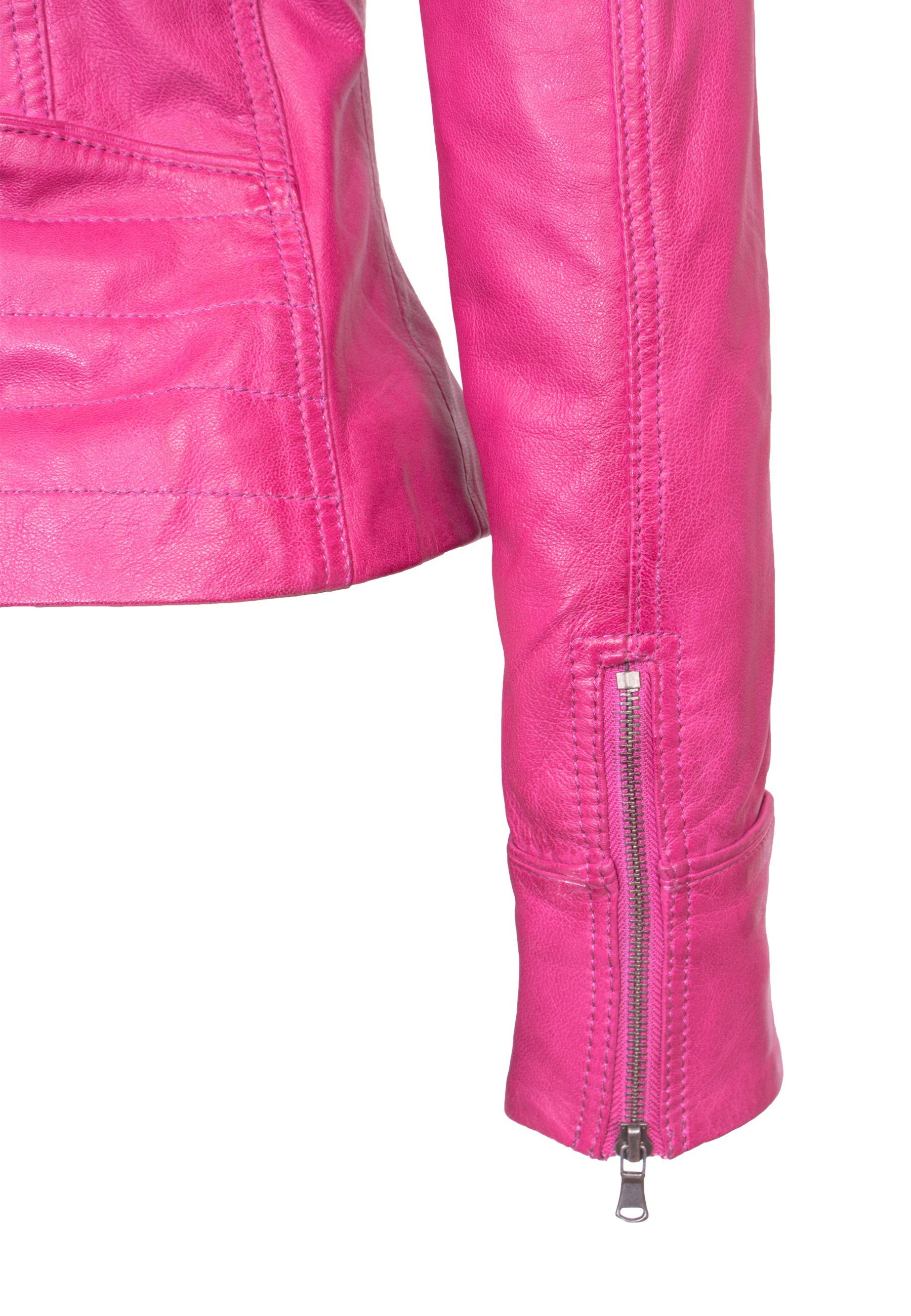 Lederjacke shocking Reverskragen Mariah Lederjacke Kurze pink Lolus Damen Biker mit